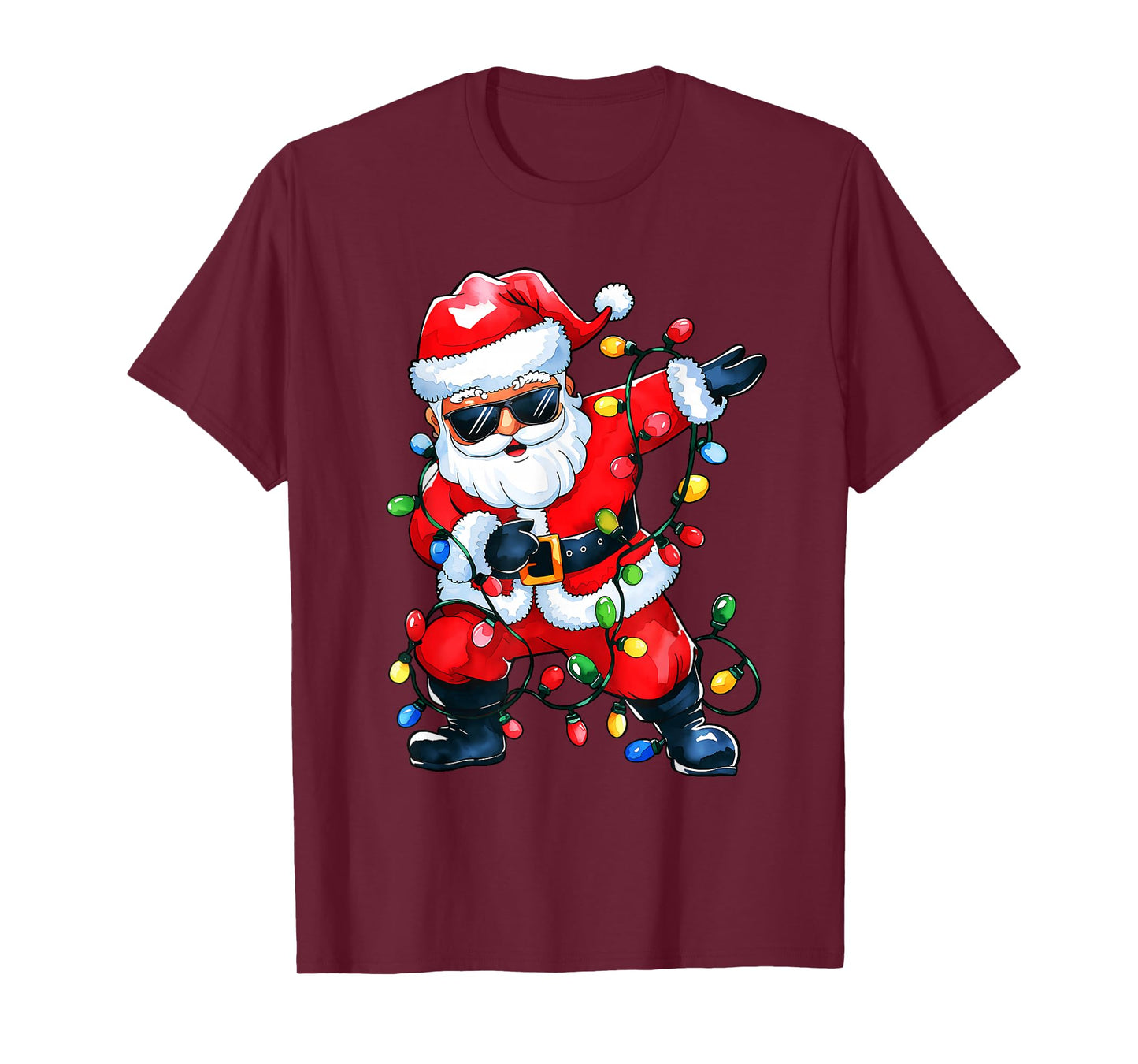 Dabbing Santa Xmas Light Girls Boys Kids Funny Christmas Tee T-Shirt