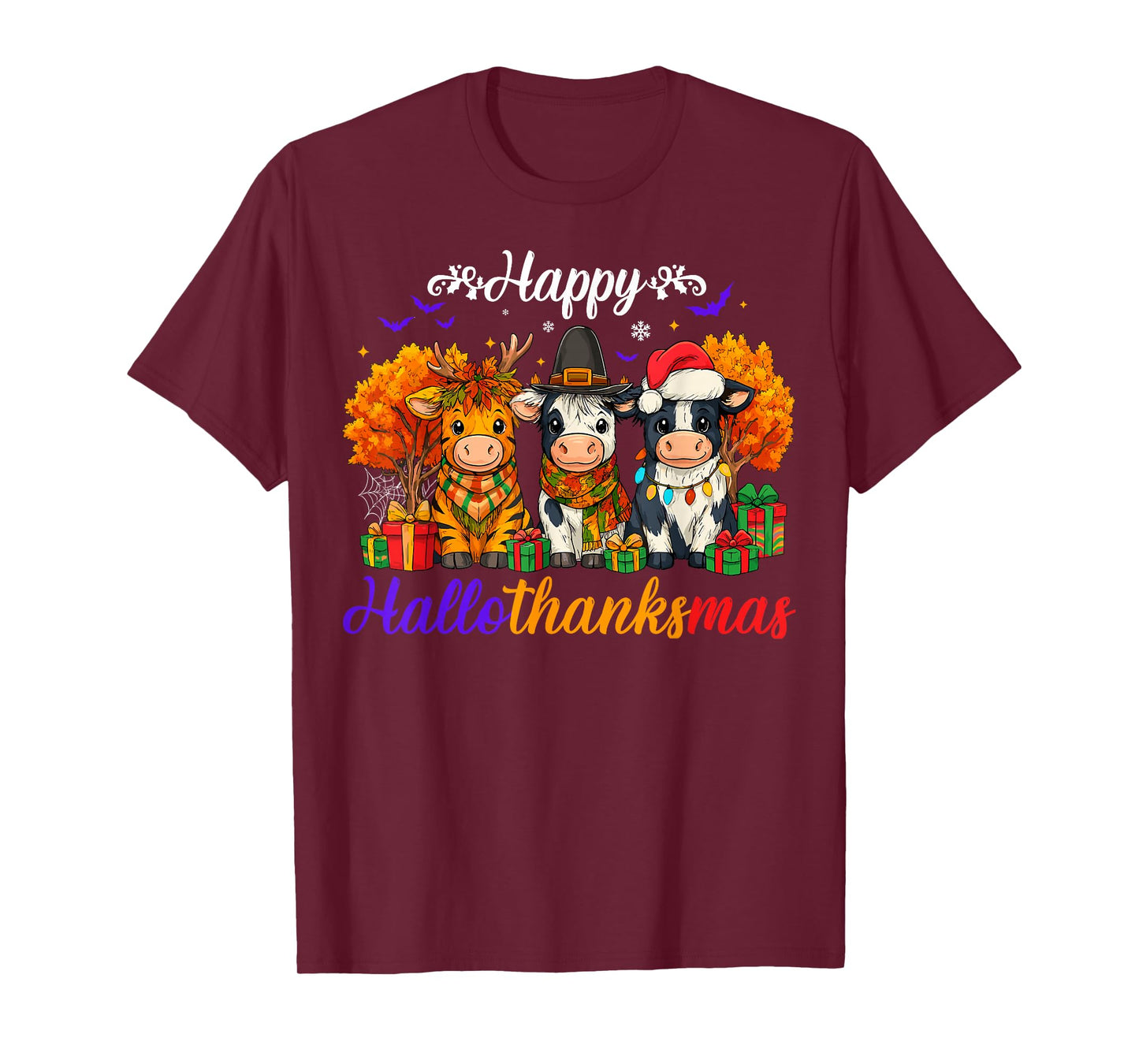 Happy HalloThanksMas Cows Gifts for Farmer T-Shirt