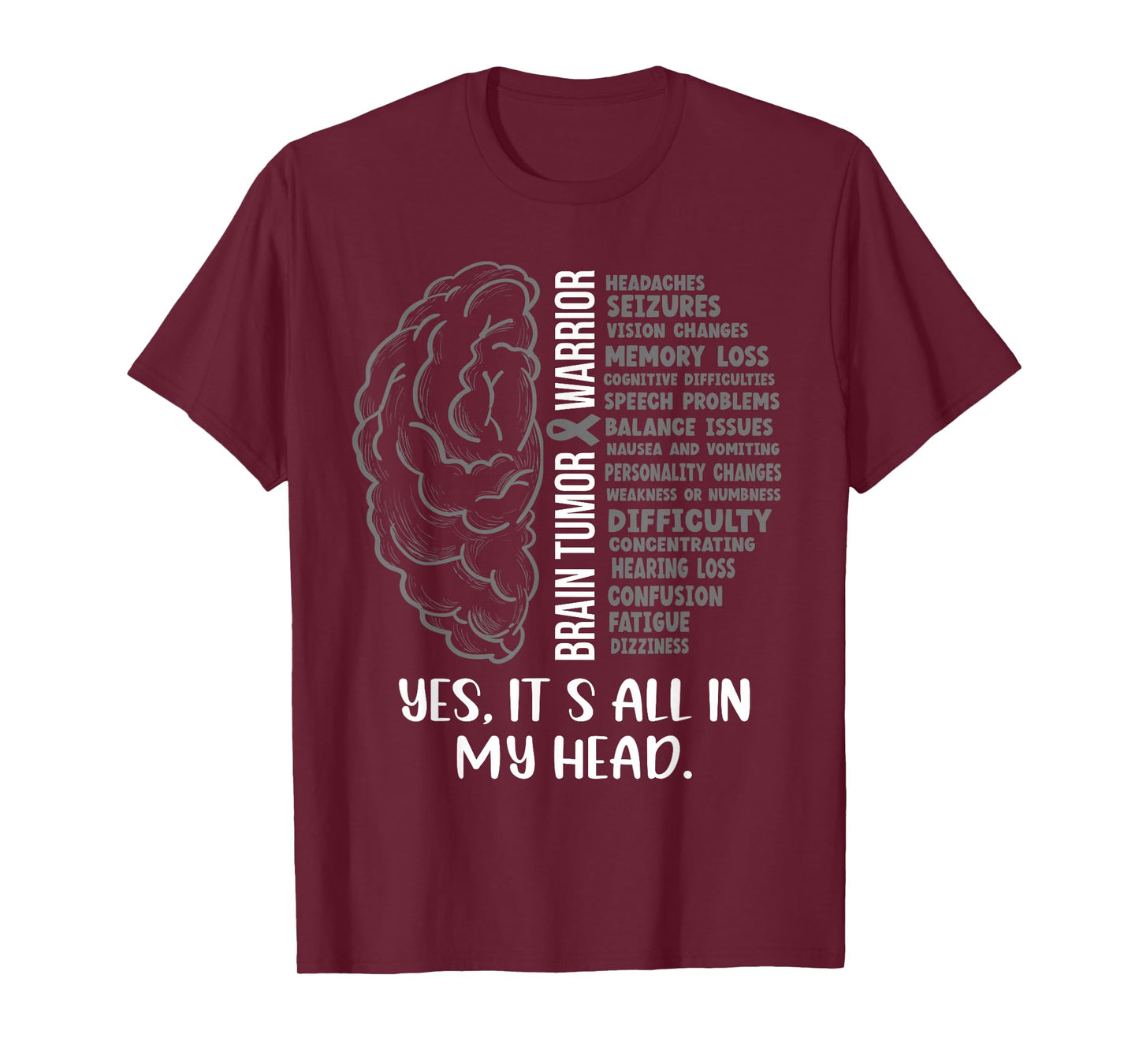 Brain Tumor Warrior It's all in my Head Funny Brain Cancer T-Shirt