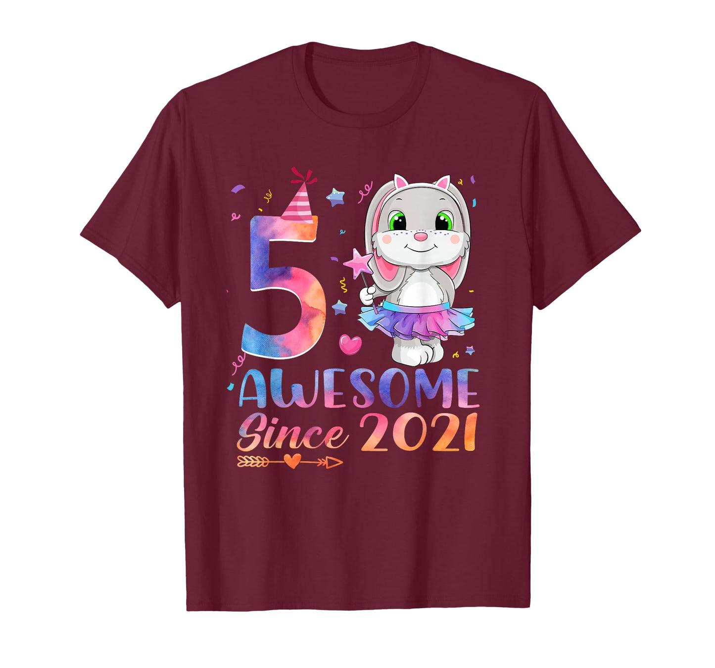 5 Year Old Awesome Since 2021 5th Birthday Girl Rabbit T-Shirt