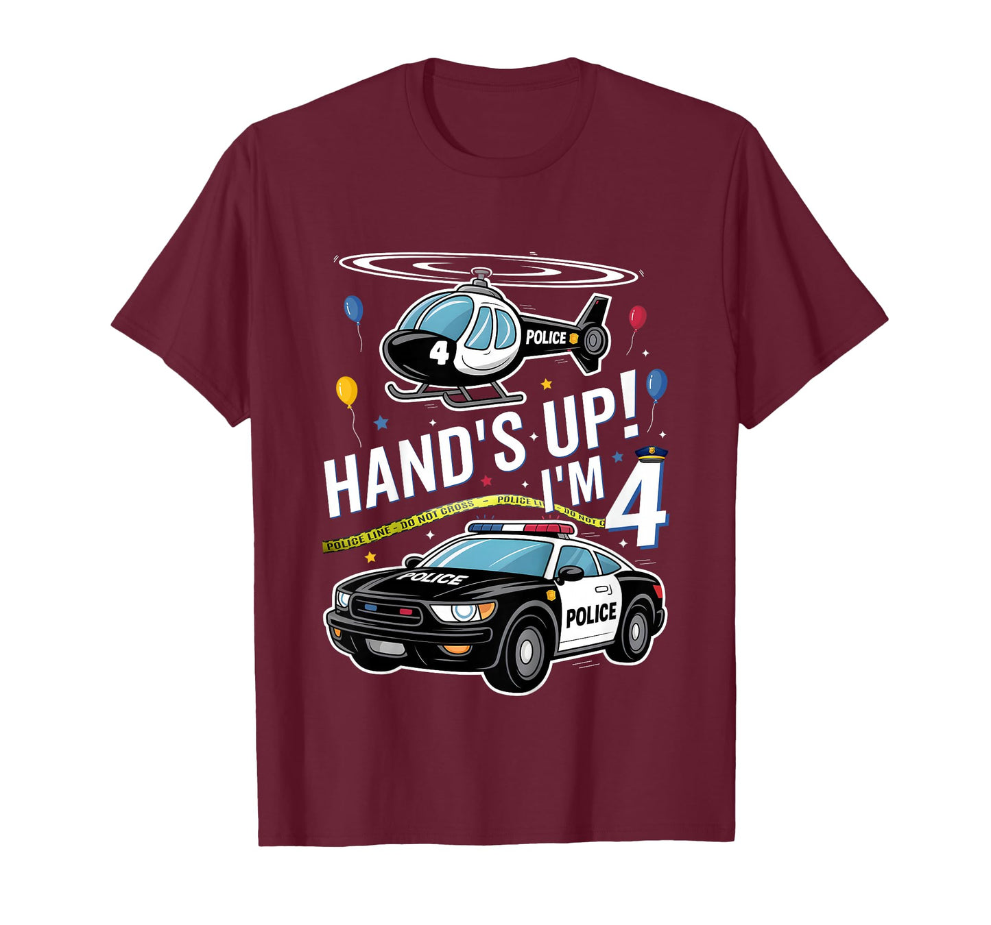 Police 4th Birthday Boy Girl 4 Year Old Policeman Police Car T-Shirt