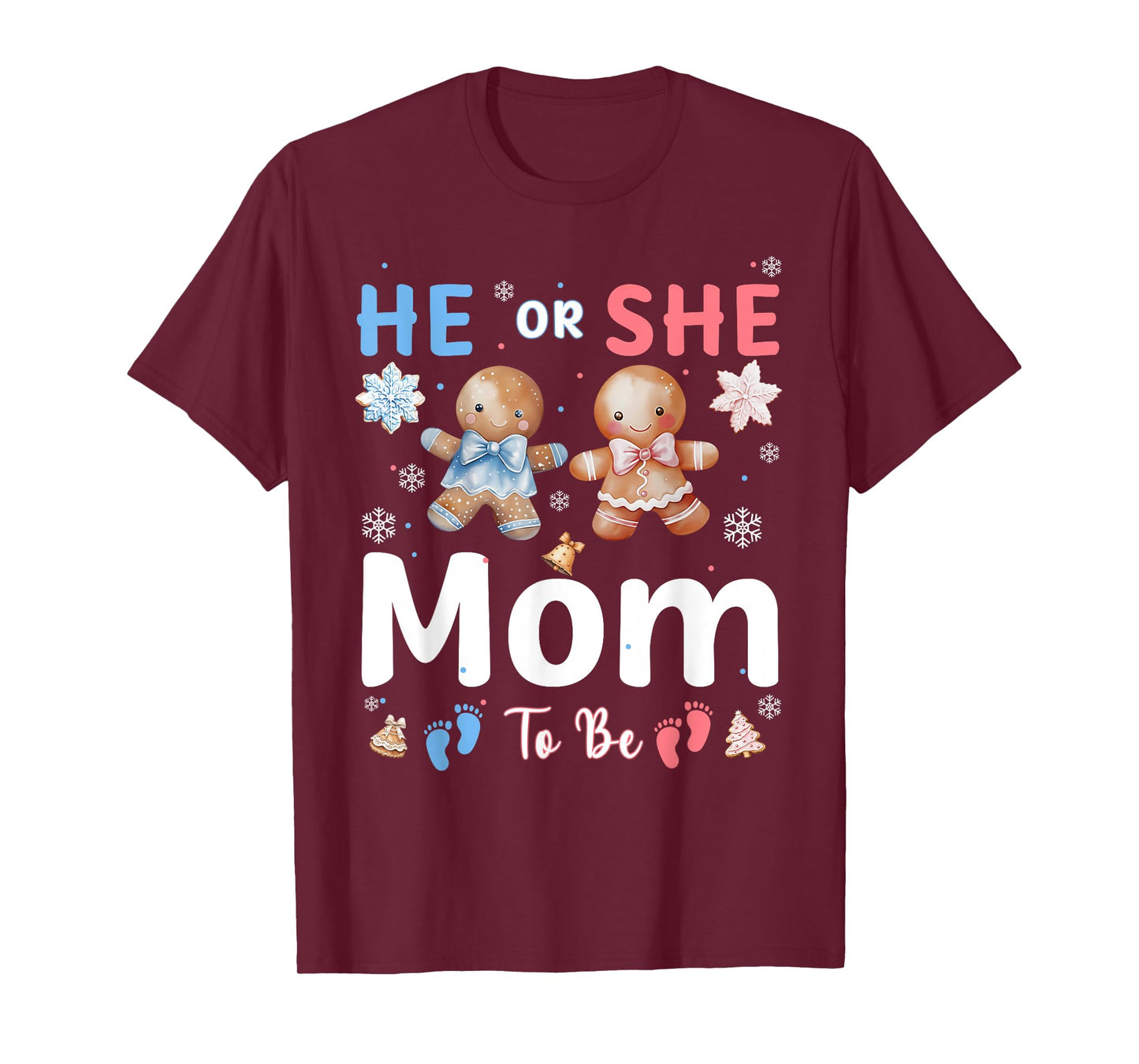 He or She Mom to Be Christmas Gingerbread Gender Reveal T-Shirt