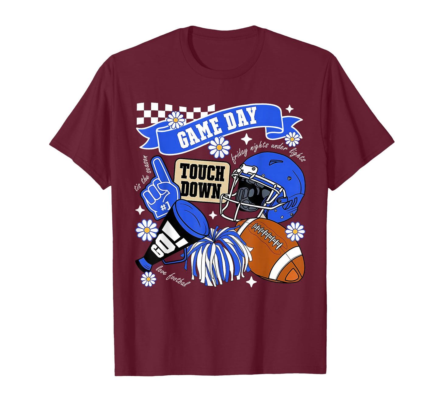 Blue Game Day Touchdown Football Lover Women Mom Men Kids T-Shirt