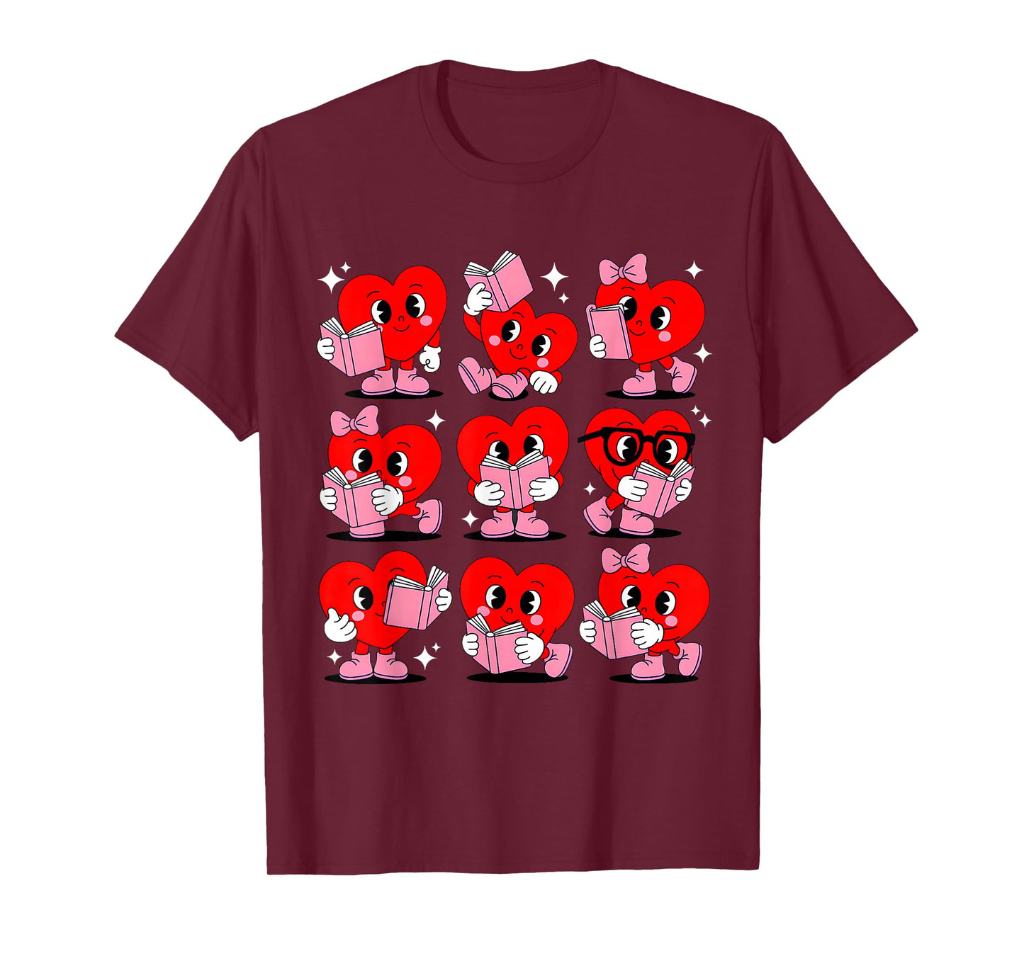 Heart Reading Books Valentine Teacher Boys Girls Book Lover T-Shirt