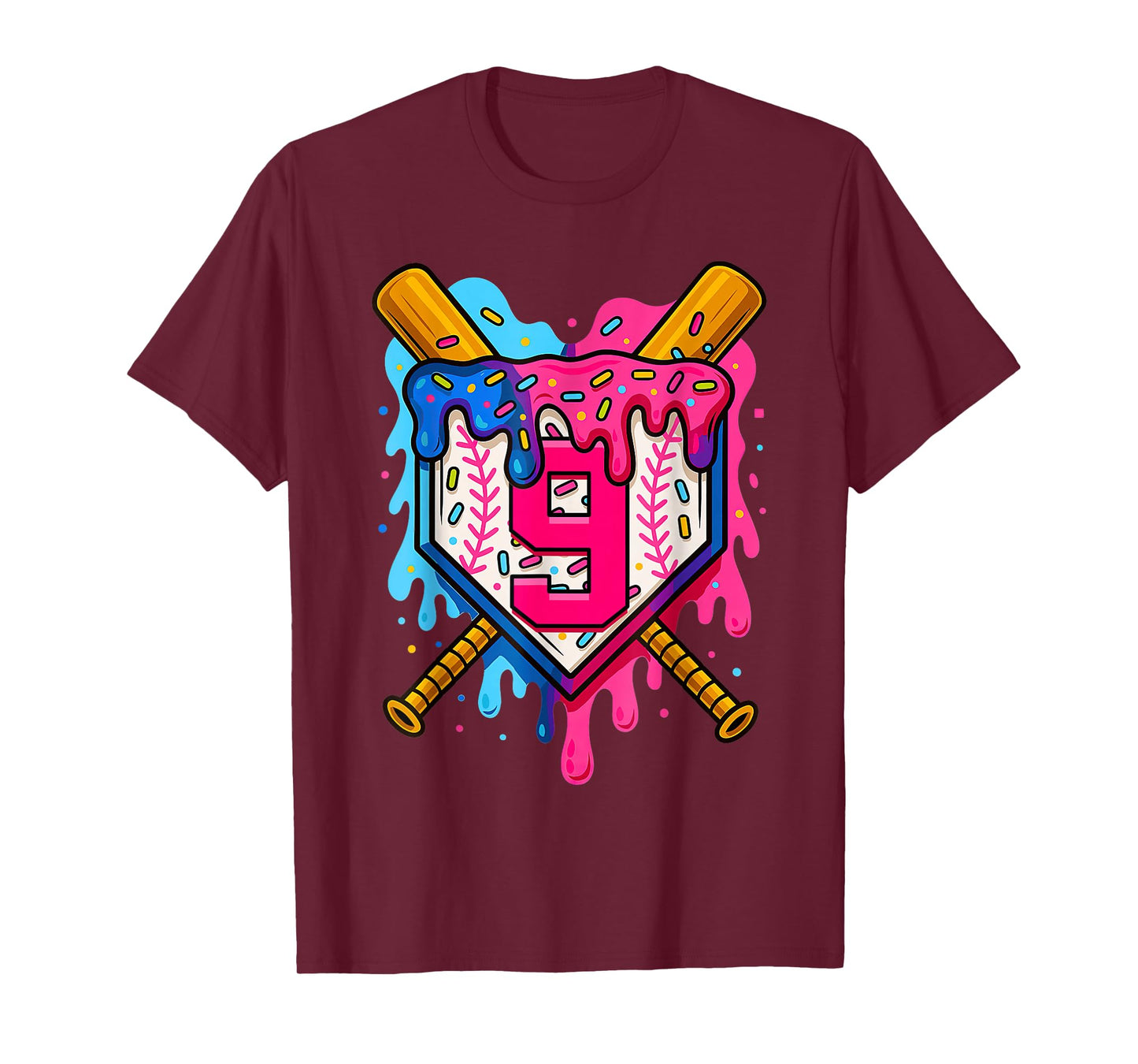9th Baseball Birthday Ice Cream Drip Boys Girls 9 Years T-Shirt