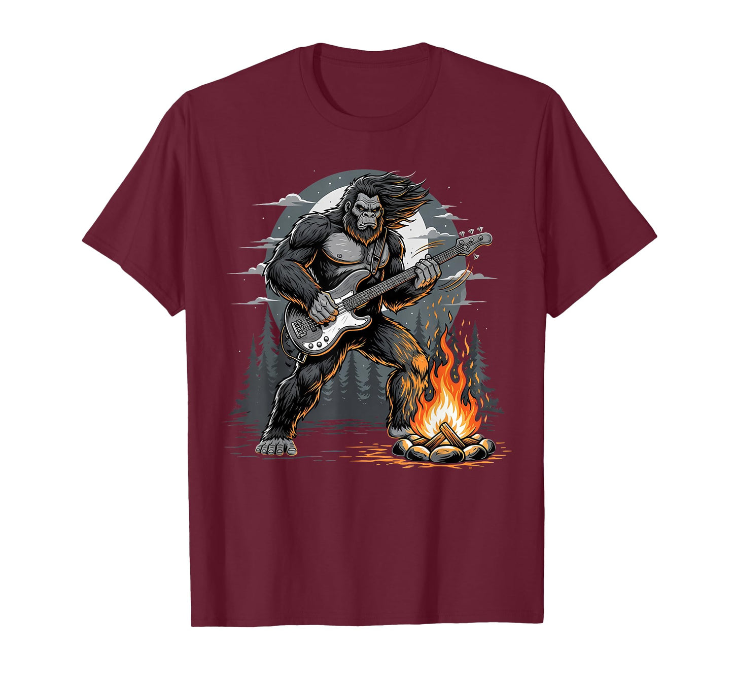 Cool Bigfoot Playing Bass Guitar, Sasquatch Big Foot Rock T-Shirt