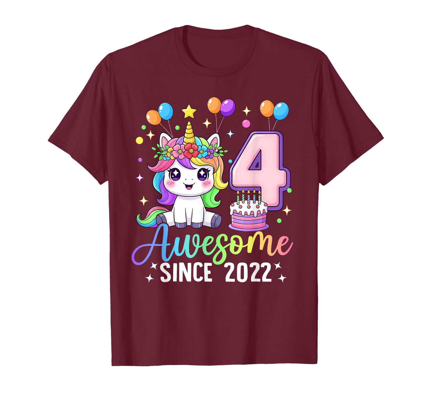 Unicorn 4th Birthday 4 Year Old Unicorn Party Birthday Girl T-Shirt