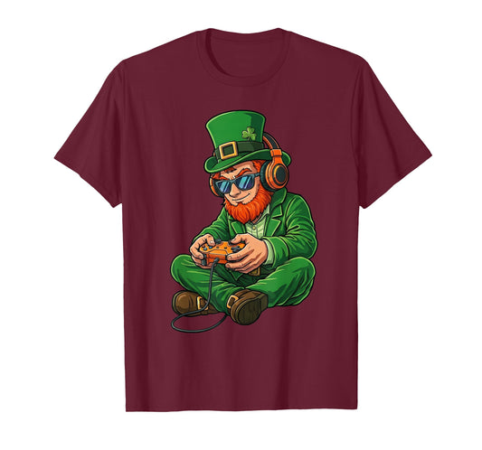 St Patricks Day Leprechaun Gamer Video Gaming Men Boys Kids T-Shirt