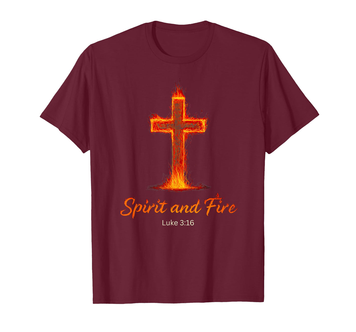 Spirit and Fire Luke 3:16 Flaming Cross Christian Halloween T-Shirt