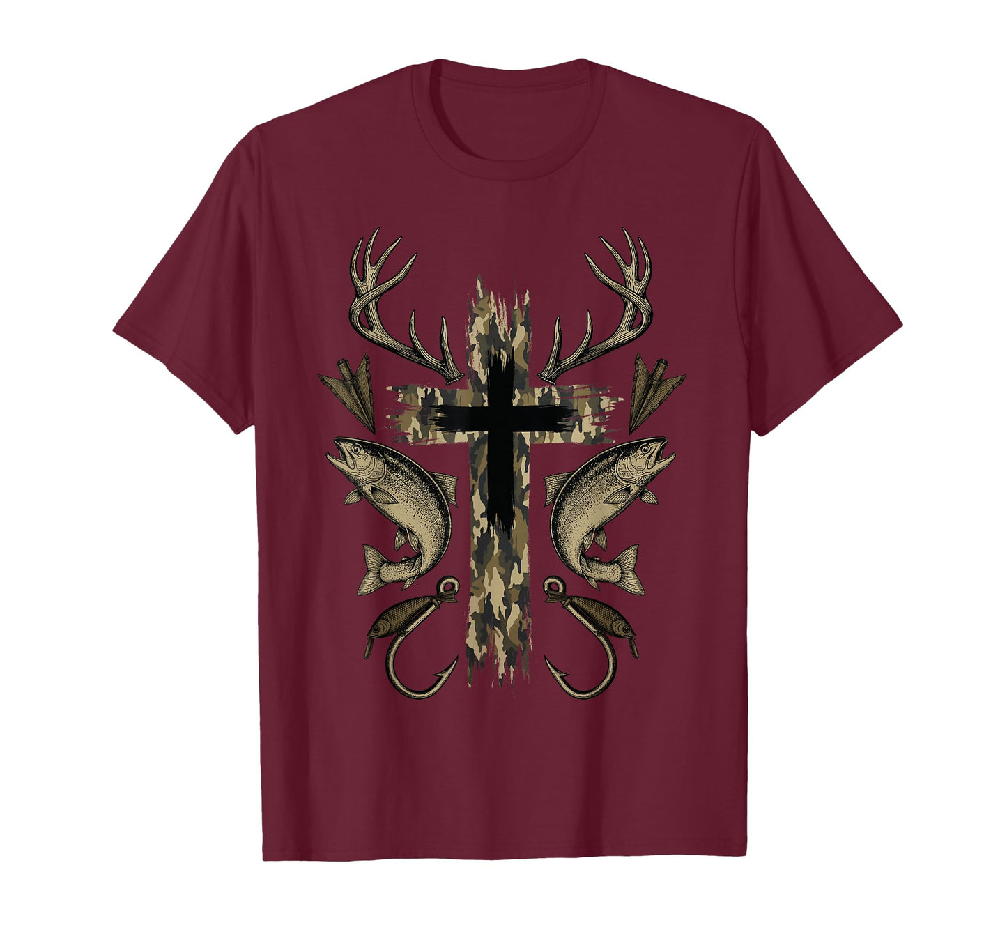 Cross Camo Fishing Hunting Christian Faith Hunter Fisherman T-Shirt