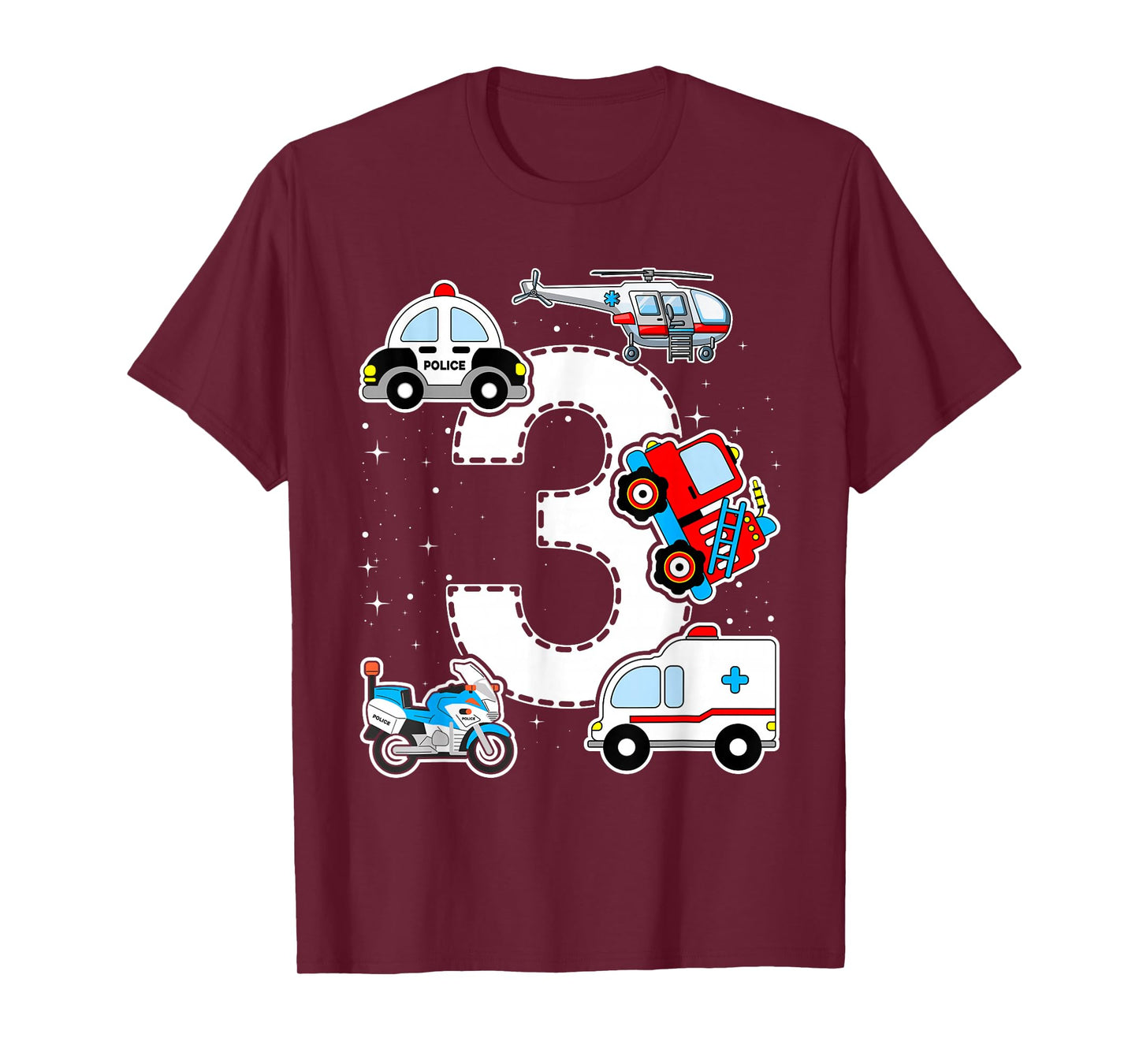 Emergency Vehicles 3rd Birthday Fire Truck Police Car Boys T-Shirt