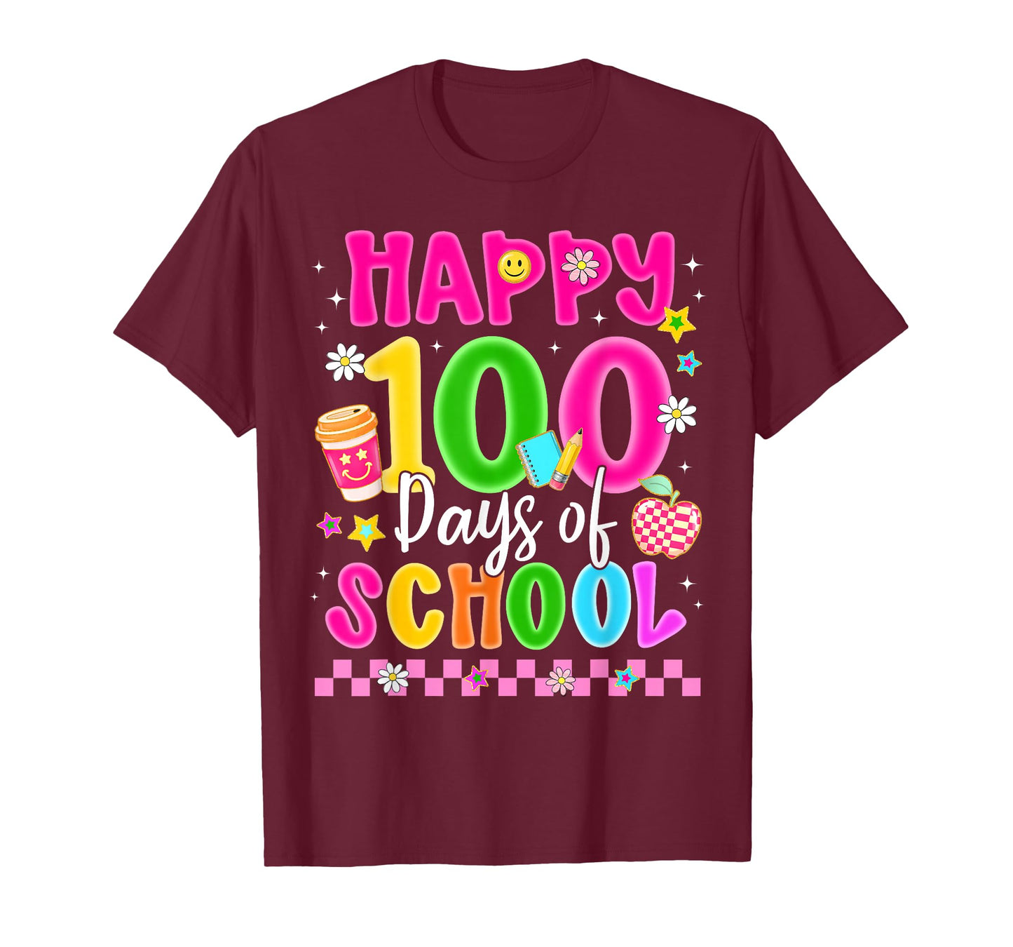 Happy 100 Days of School Coffee Apple Smile Coffee Teacher T-Shirt