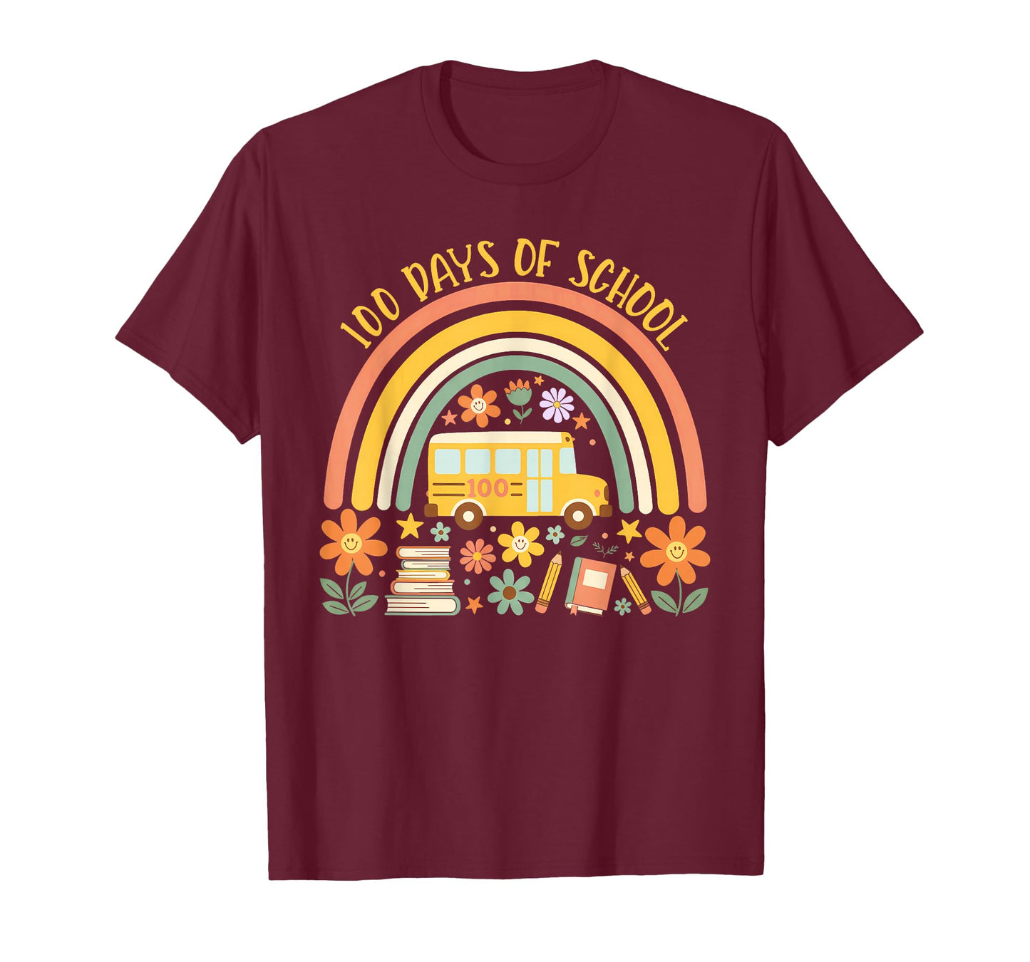 100 Days of School Rainbow Bus Teacher Student 100th Day T-Shirt