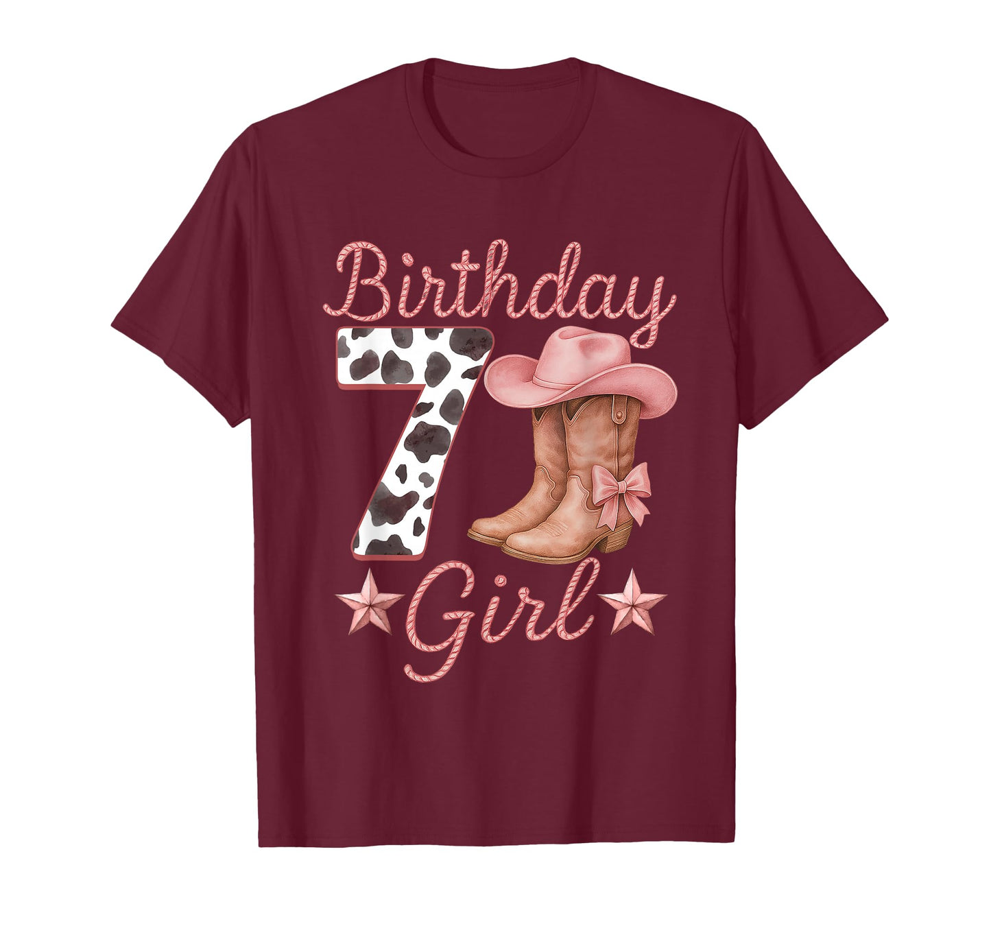 7th Birthday Girl Cowgirl Boots Hat Cow Western Rodeo Outfit T-Shirt