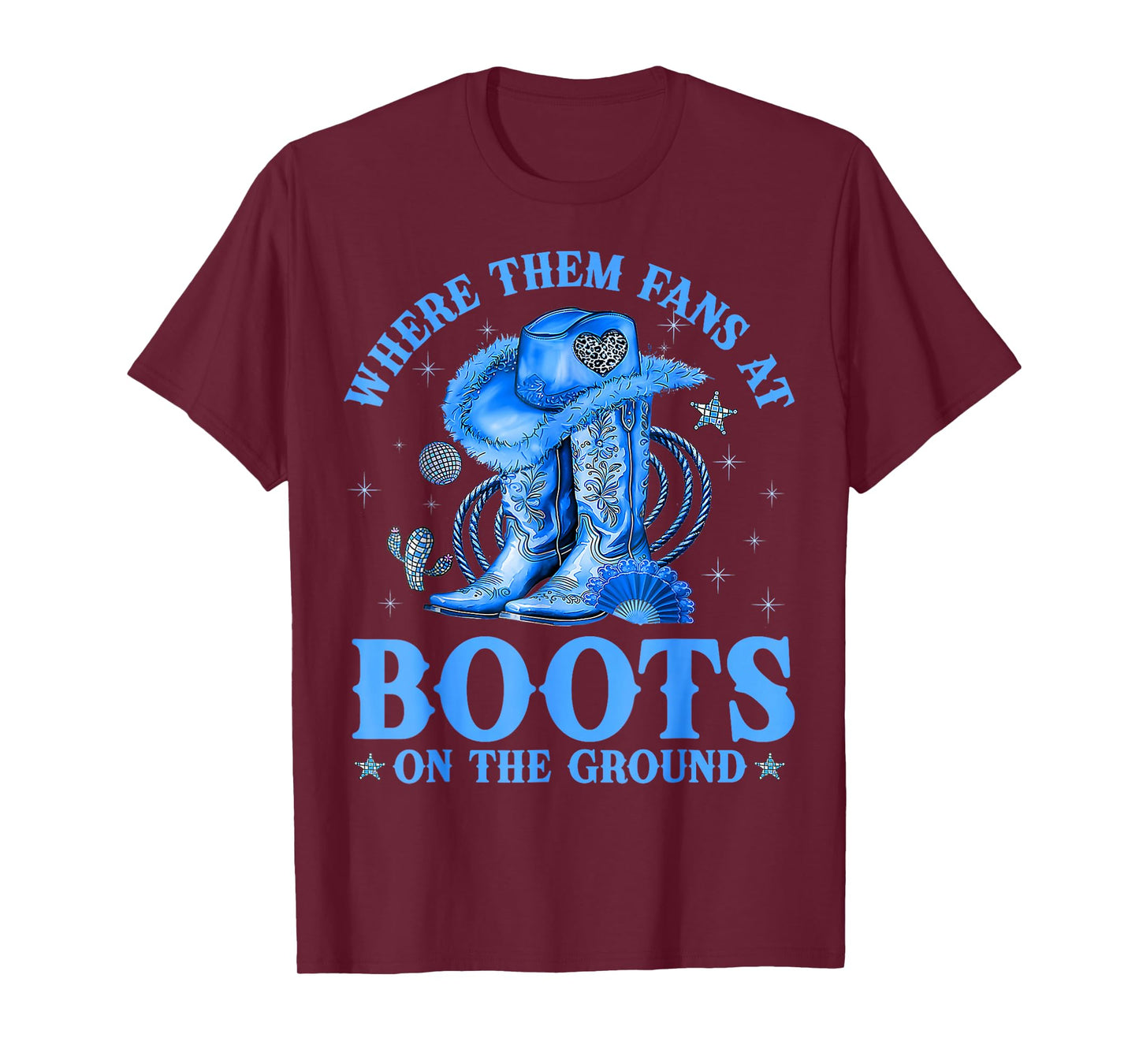 Where Them Fans at Boots On The Ground Black Western Cowgirl T-Shirt