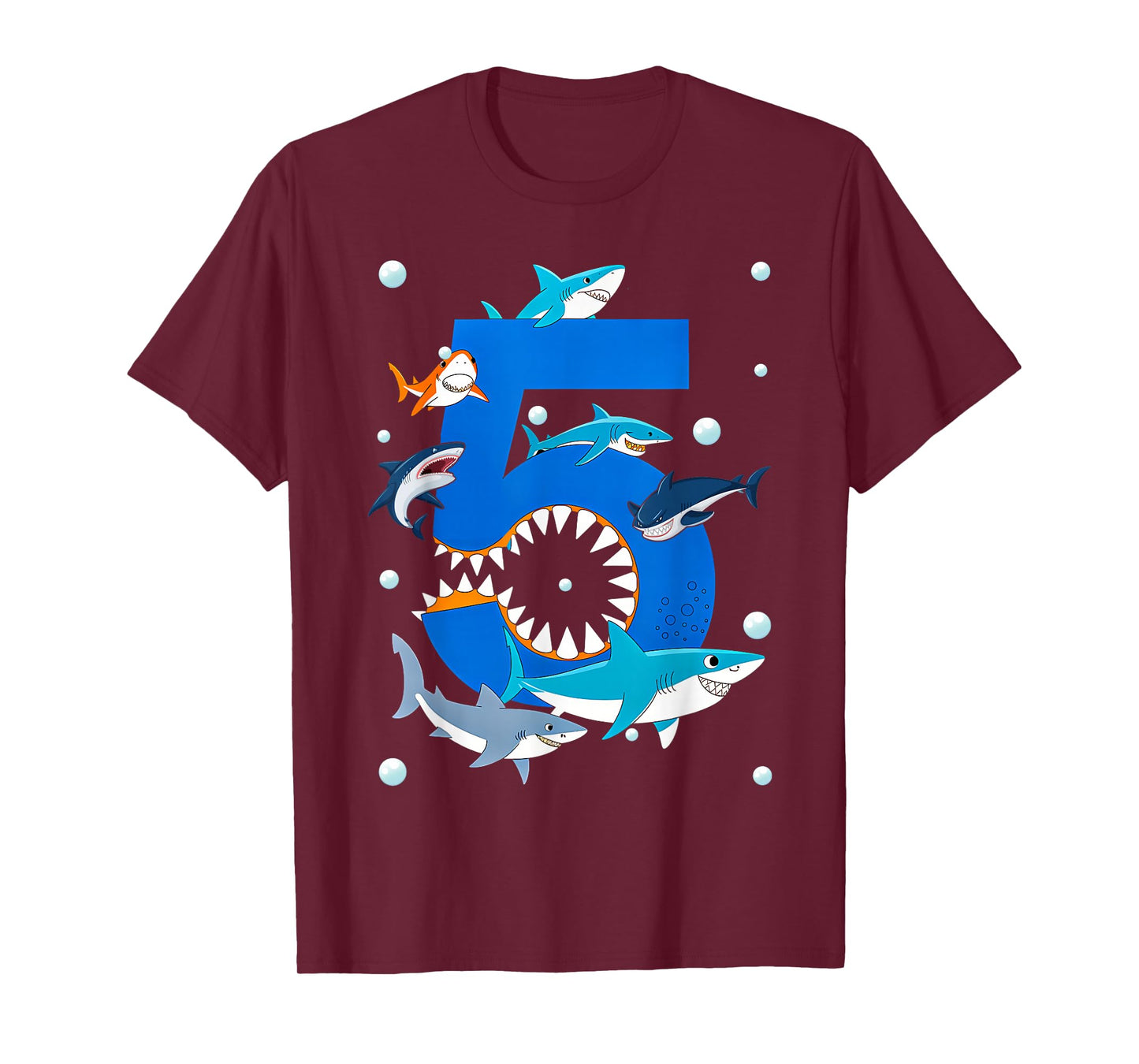 5th Birthday Boys Shark White Shark T-Shirt