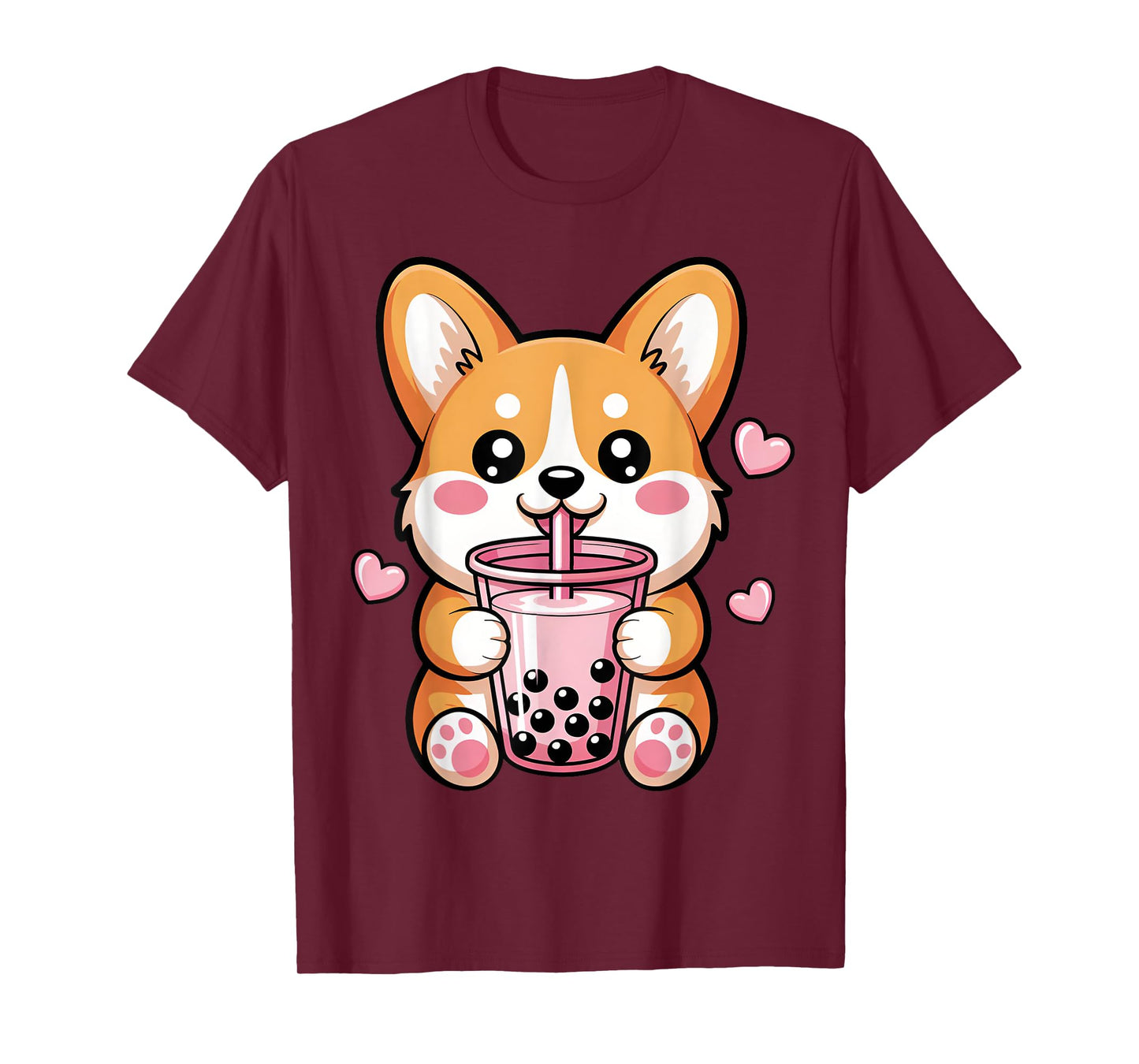 Funny Corgi Drinking Boba Bubble Tea Cute Kawaii Anime Corgi T-Shirt