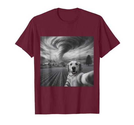 Dog Selfie with Tornado Storm Funny Dog Meme Humor T-Shirt T-Shirt