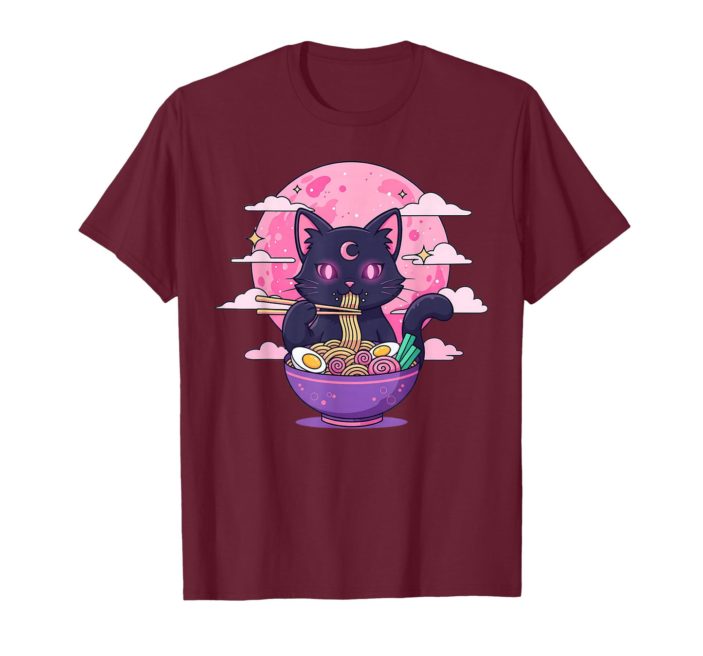 Pastel Goth Aesthetic Kawaii Creepy Cat Eating Ramen Noodles T-Shirt