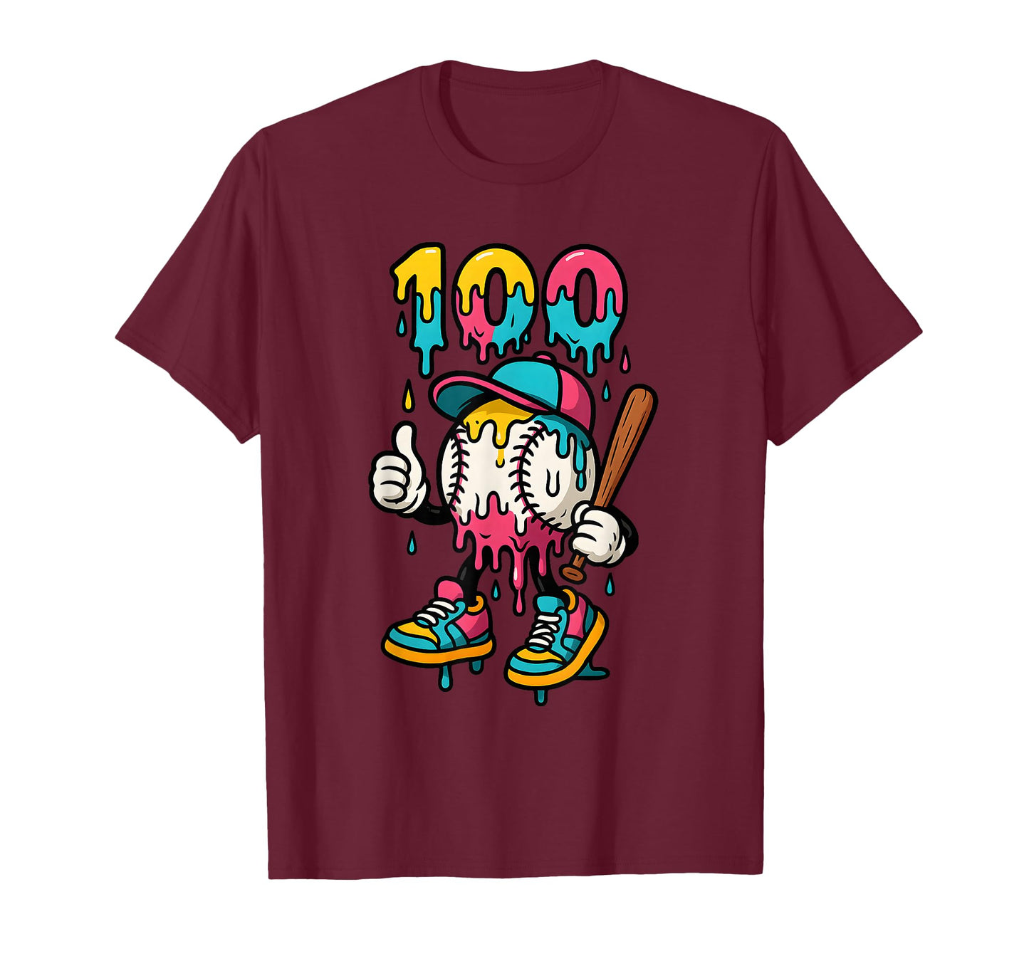 Ice Cream Drip Baseball Party 100 Days of School Teacher T-Shirt