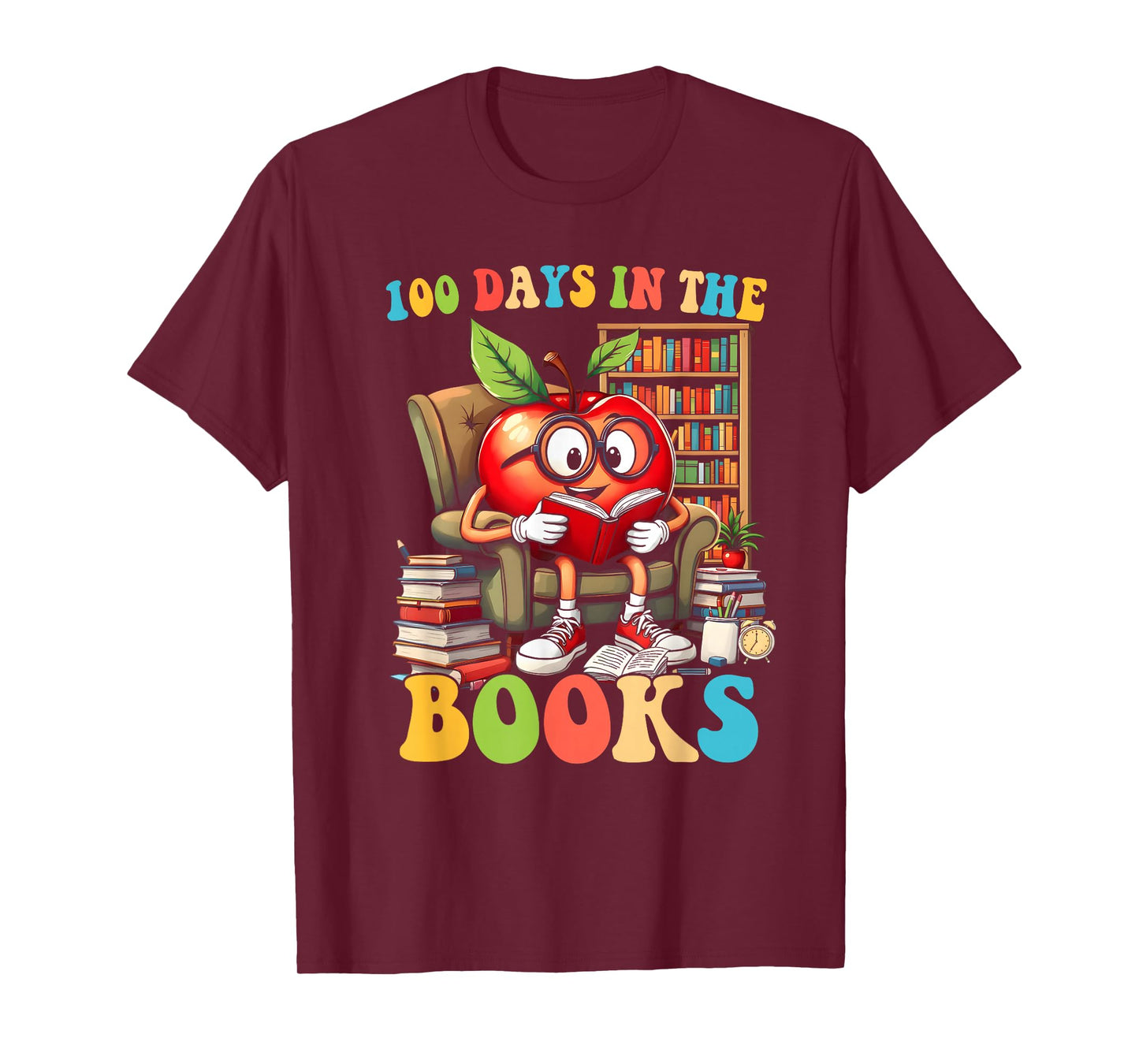 100 Days in The Books Reading Teacher 100th Day of School T-Shirt