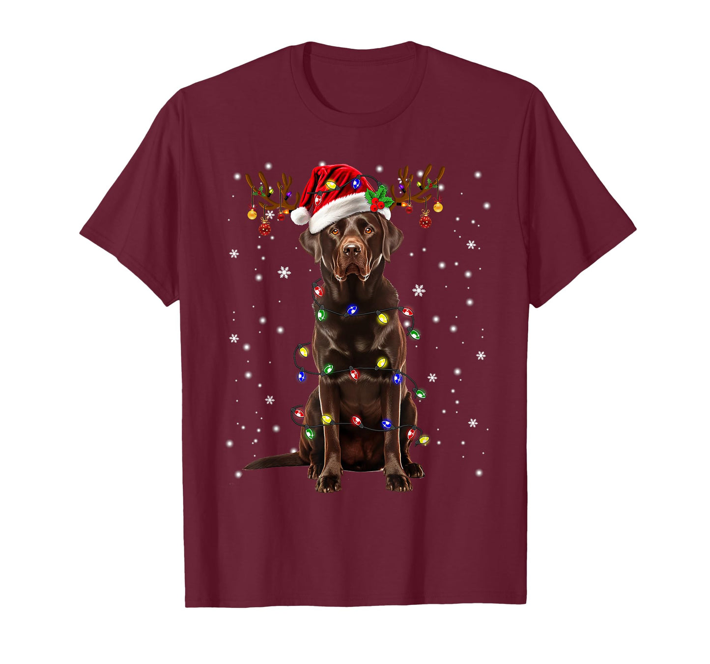 Chocolate Lab Labrador Christmas Tree Light Pajama Dog Xmas T-Shirt