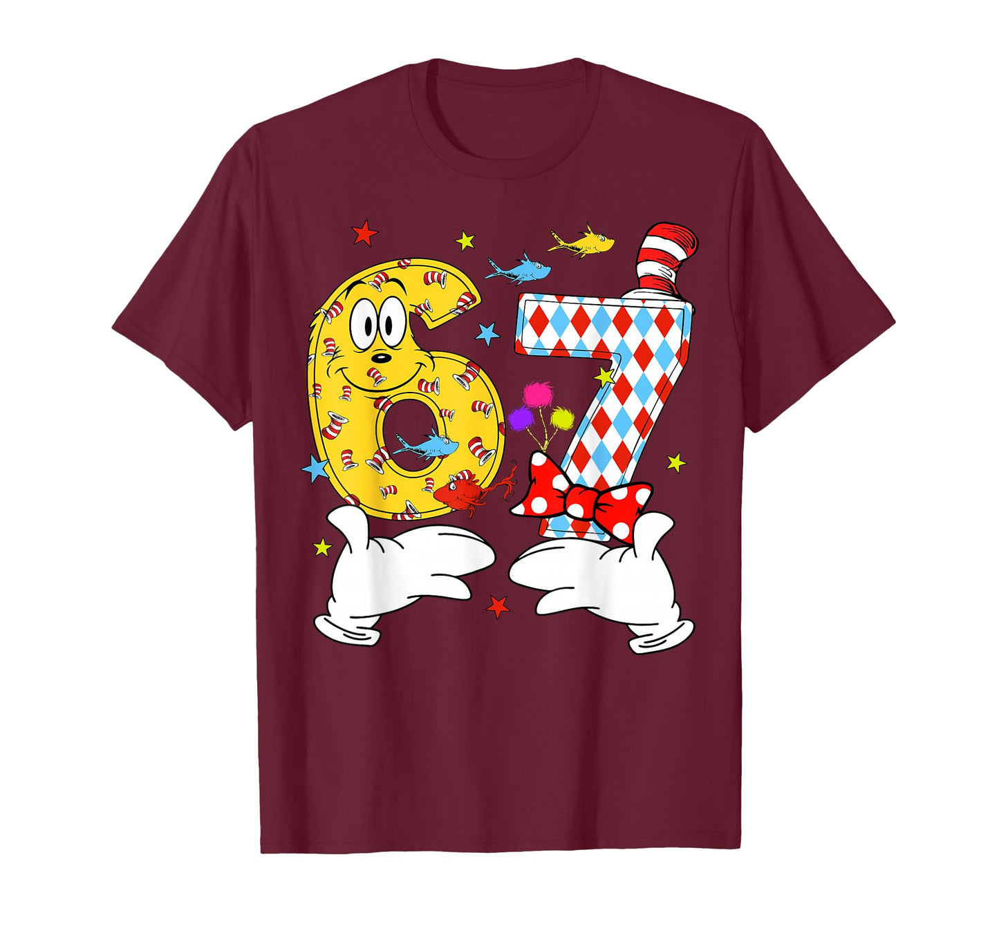 6 7 Meme Hands Six Seven Read Reading Day Book Lovers Kids T-Shirt