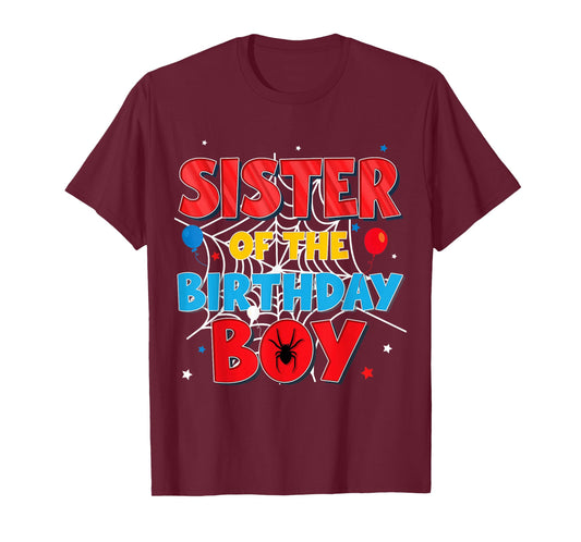 Funny Spider Web Family Matching Sister of The Birthday Boy T-Shirt