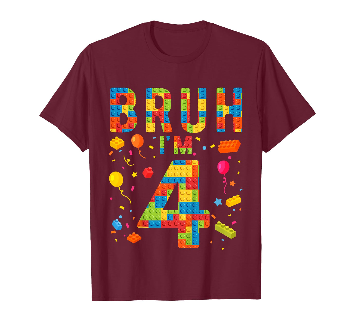 Kids 4 Year Old Building Blocks Bruh 4th Birthday Boy T-Shirt