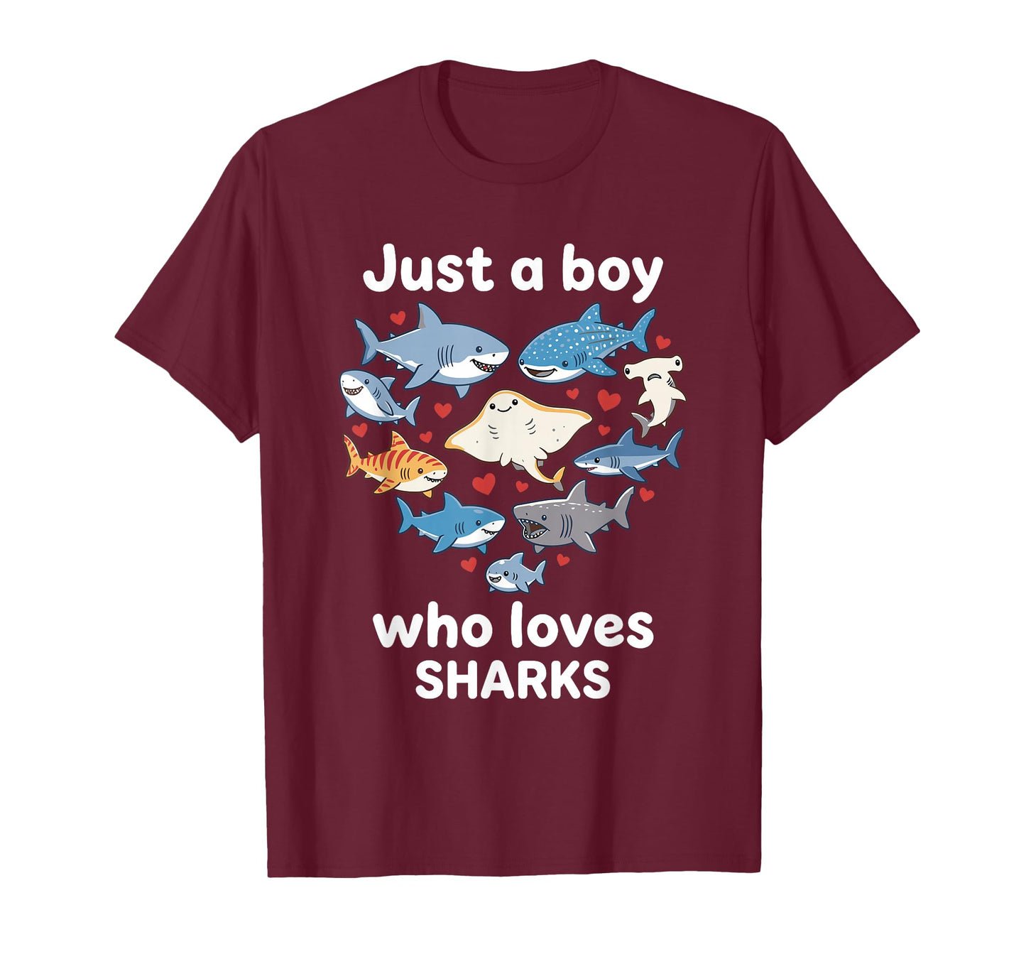 Just a Boy Who Loves Sharks Heart Shark Lover Kids Girl Boys T-Shirt