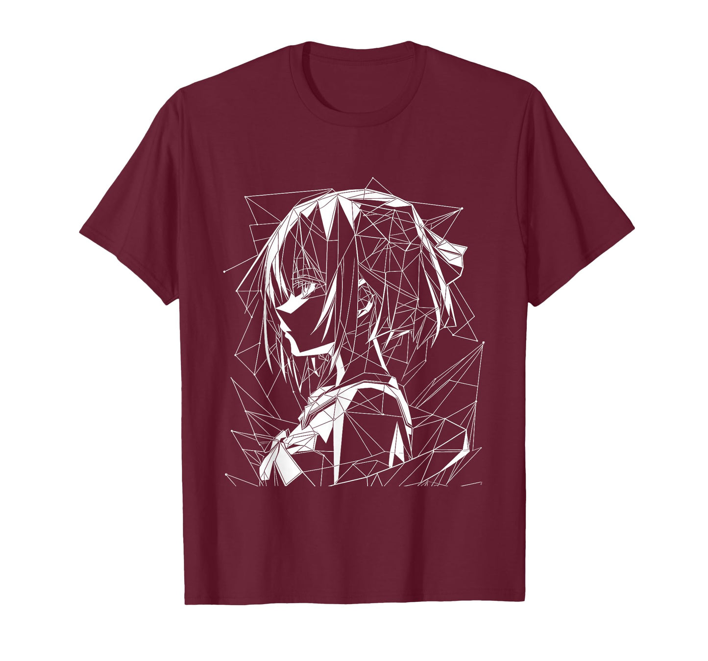 Anime Girl Geometrical Line Art Black and White Silhouette T-Shirt