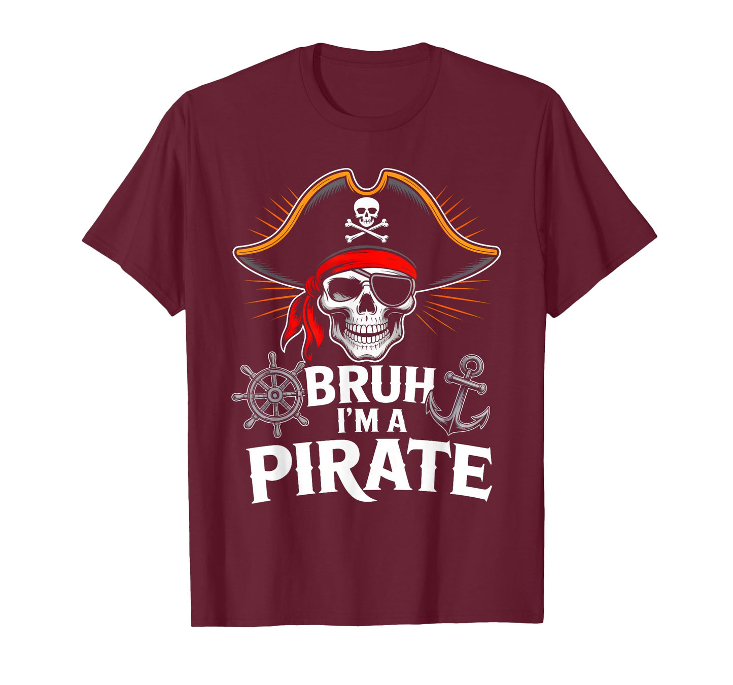 Bruh I'm a Pirate Skull Bandana Halloween Costume Boys Kids T-Shirt