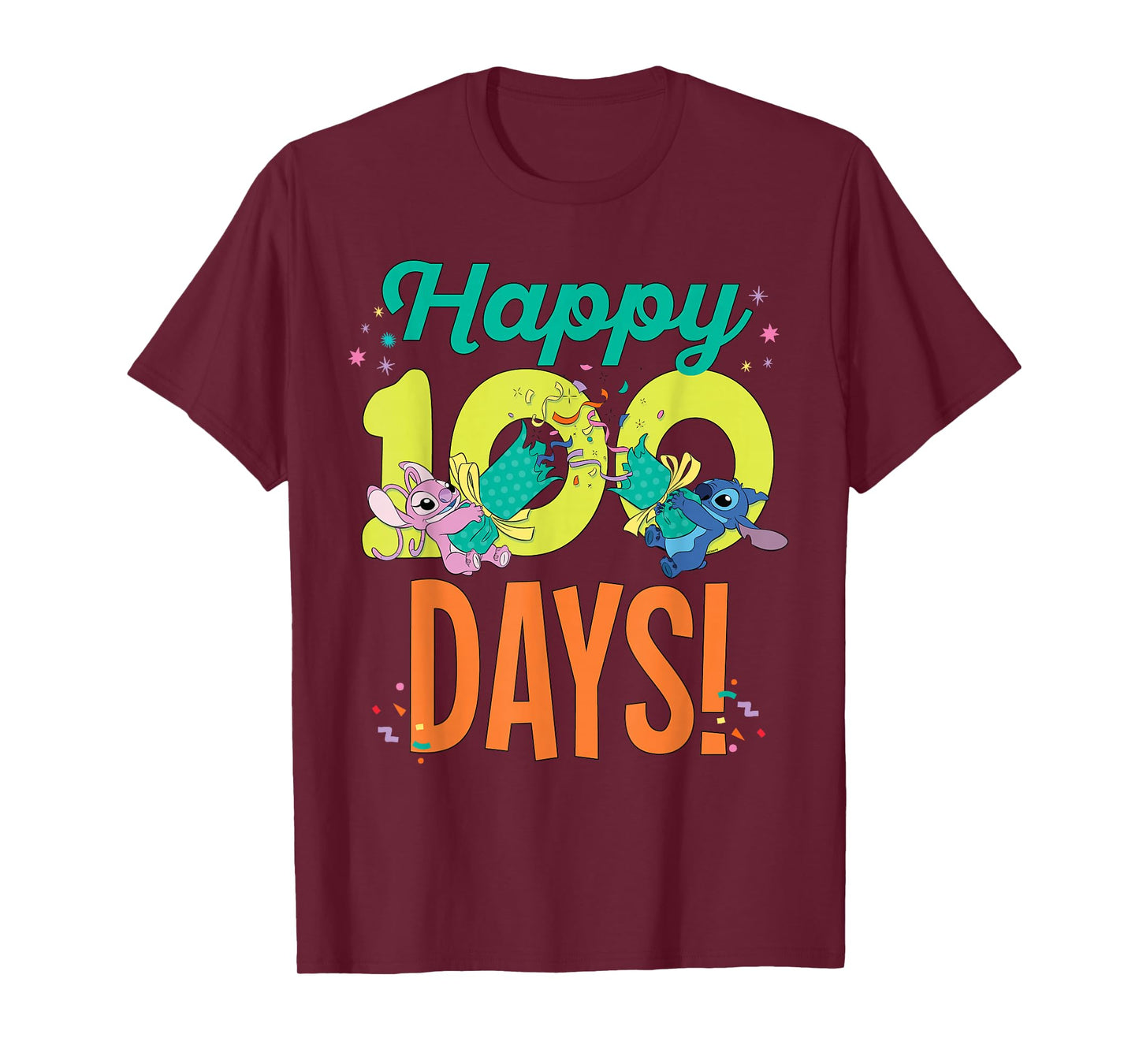 Disney Stitch & Angel Happy 100 Days of School 100th Day T-Shirt