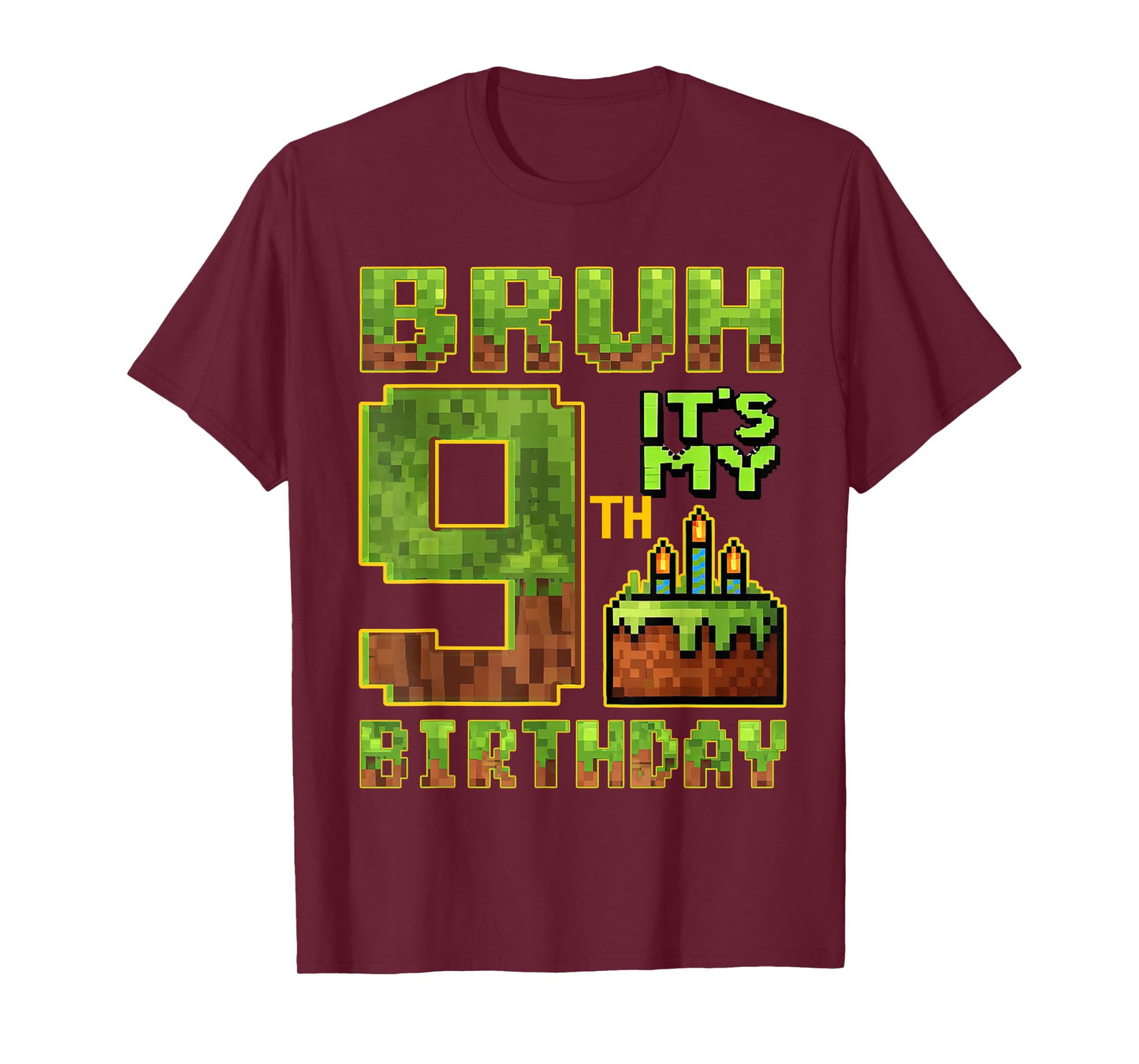 Birthday Boy 9 Year Old Bruh It's My 9th Bday Gamer Pixel T-Shirt