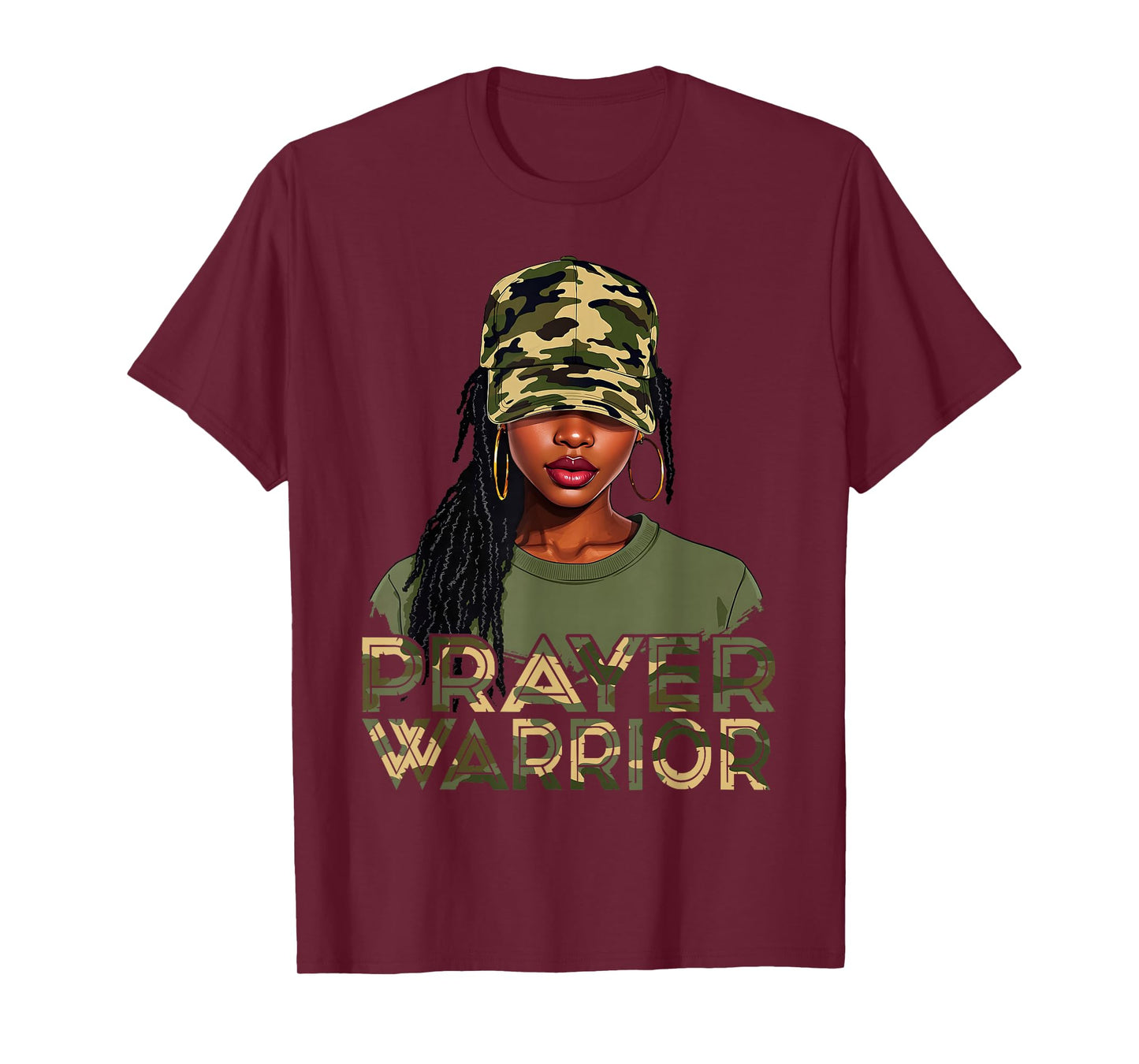 Camo Hat Prayer Warrior God Jesus Christian Black Girl Women T-Shirt