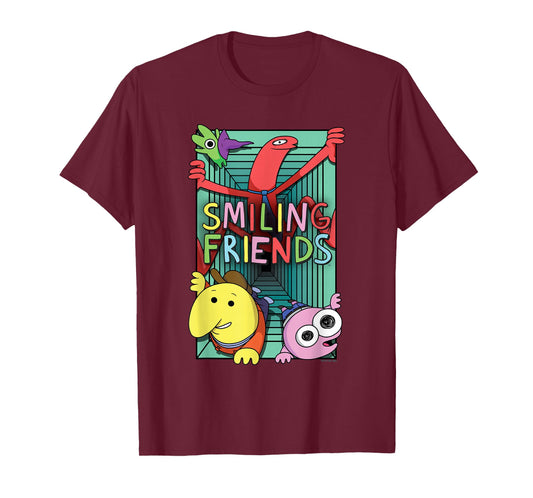 Smiling Friends Crawling Character Collage Cartoon T-Shirt