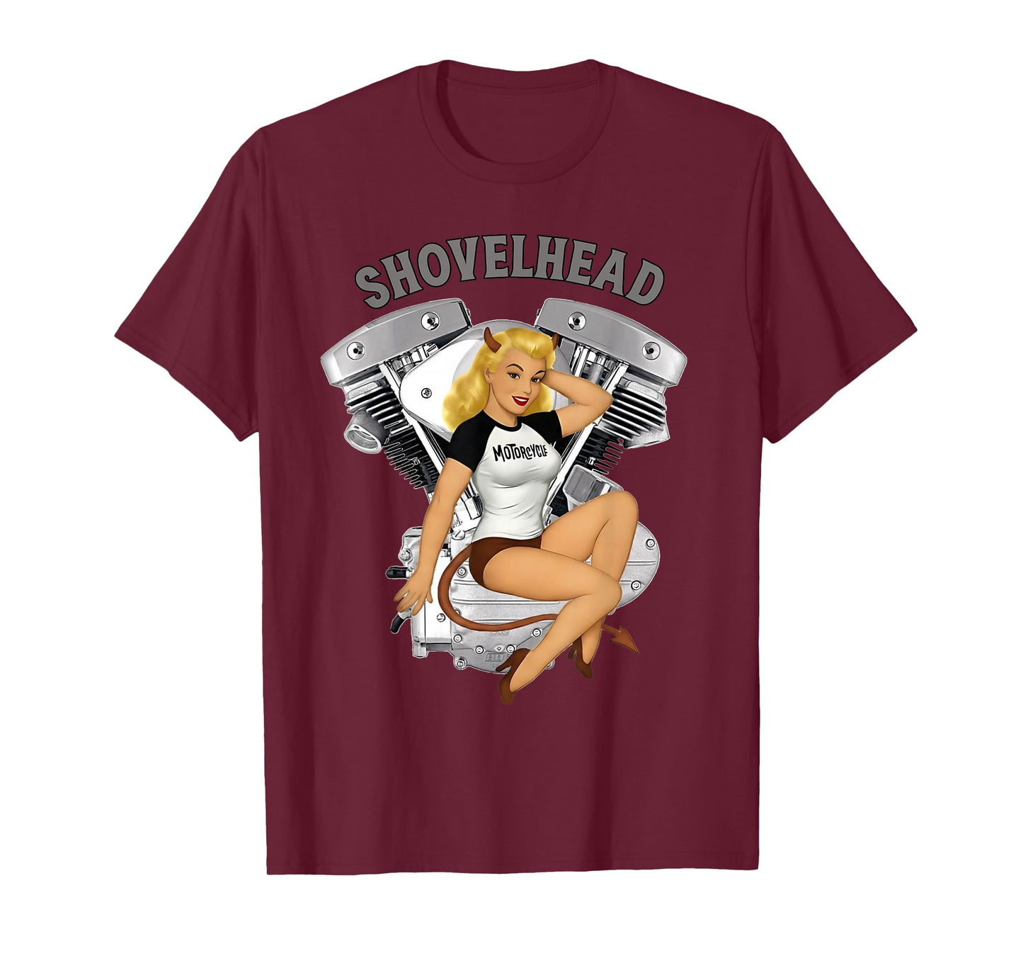 HD Shovelhead Pinup She Devil Biker Motorcycle Engine T-Shirt