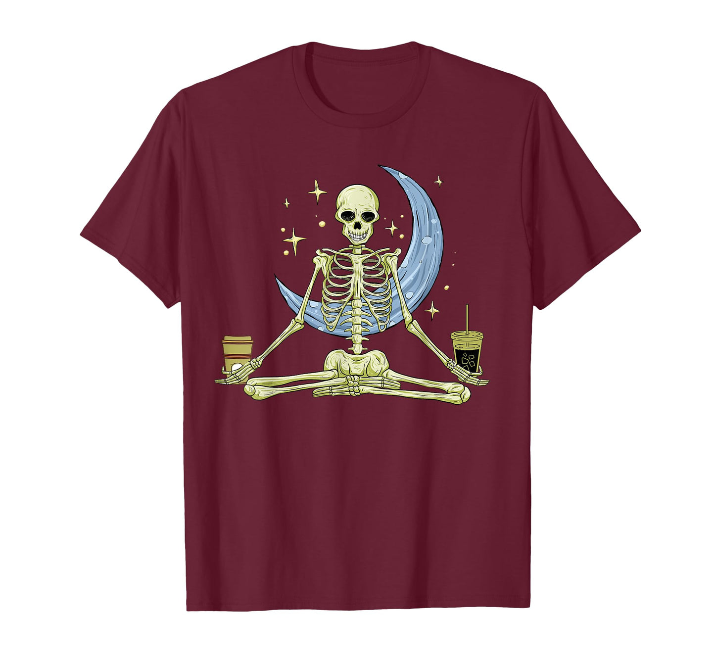 Skeleton Doing Yoga And Drinking Coffee Funny Meditation T-Shirt