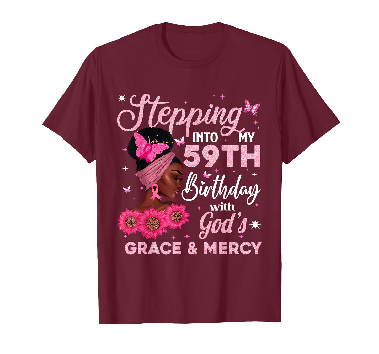 Retro 59th Bday Woman Breast Cancer Butterfly 59 Years Old T-Shirt