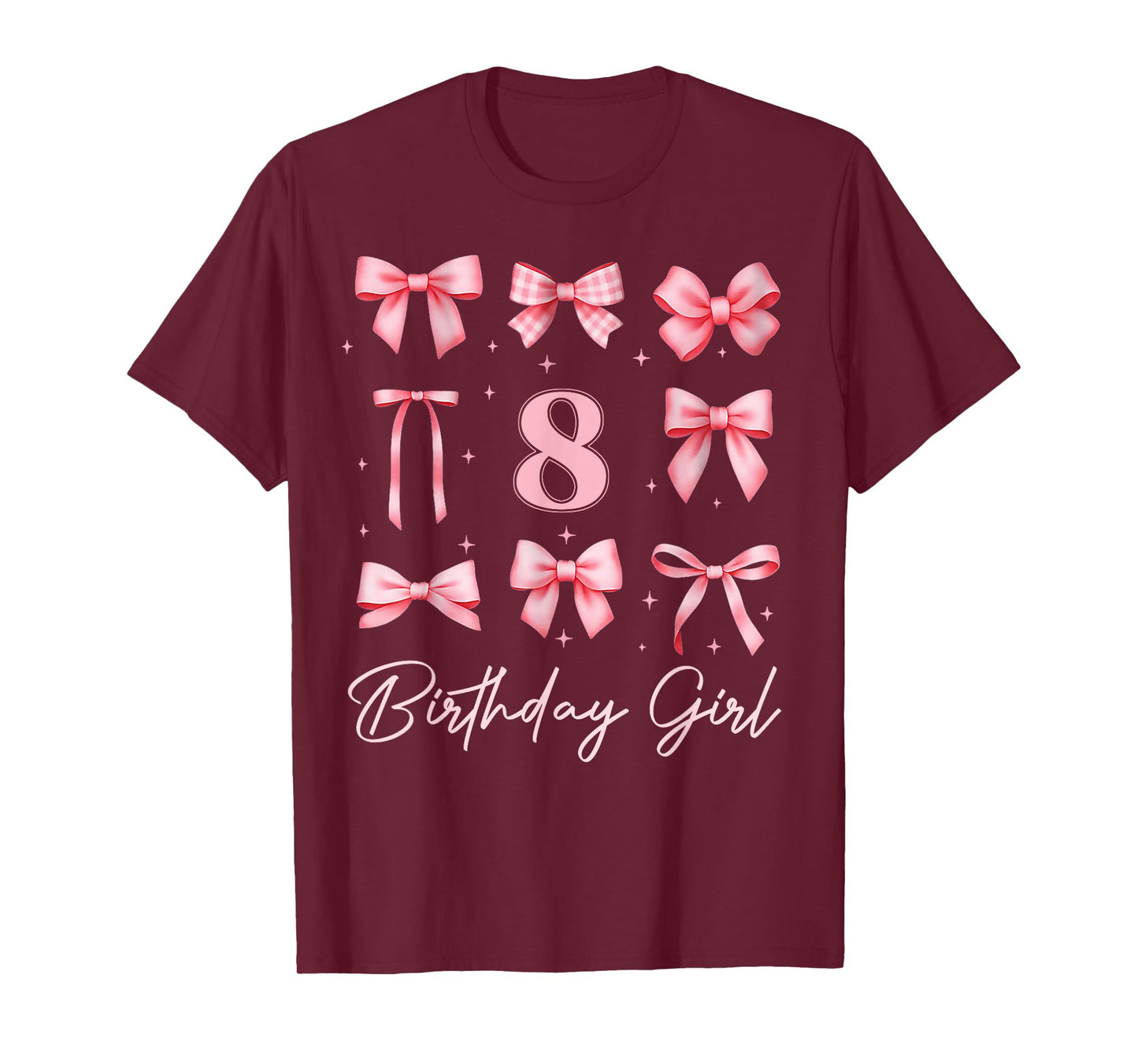 Kids 8th Birthday Girl Coquette Bow Pink 8 Year Old Bday T-Shirt