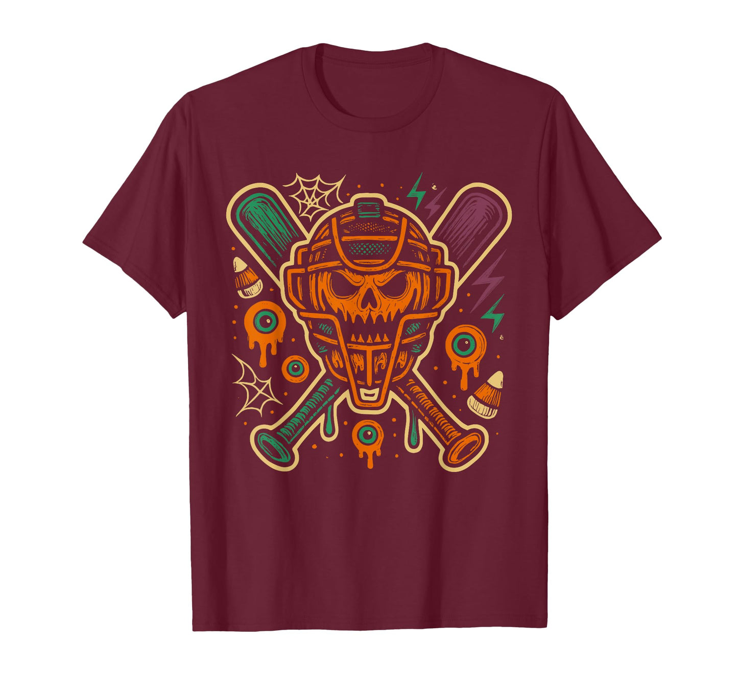 Baseball Drip Catcher Mask & Bats Halloween Ice Cream Drip T-Shirt