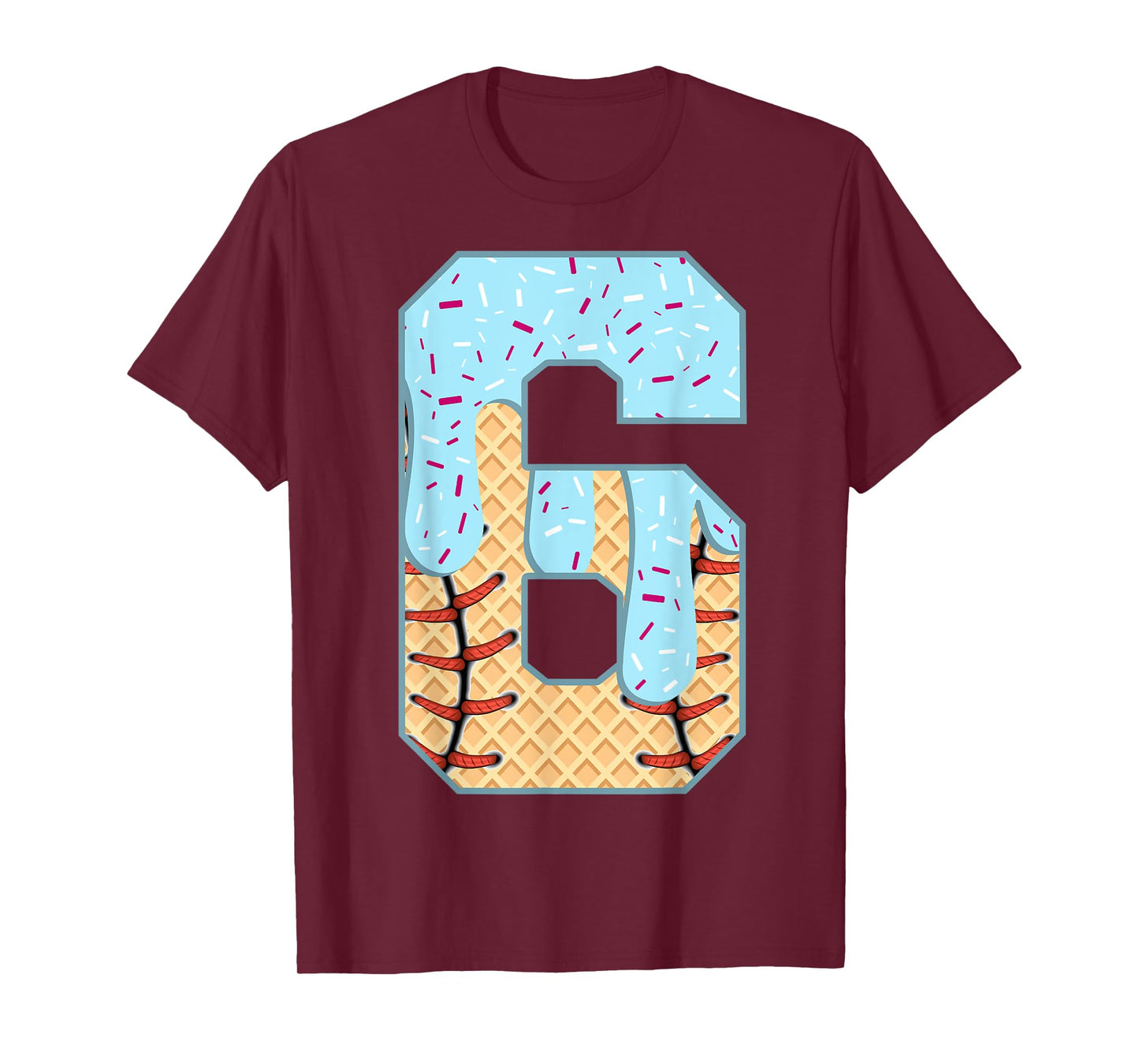 Baseball Drip 6 Year Old Ice Cream Drip Boys 6th Birthday T-Shirt