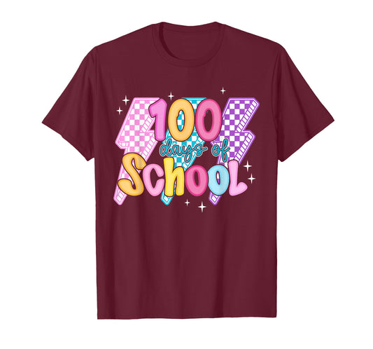 100 Days of School Lightning-Bolt Teacher Girl Kid 100th Day T-Shirt