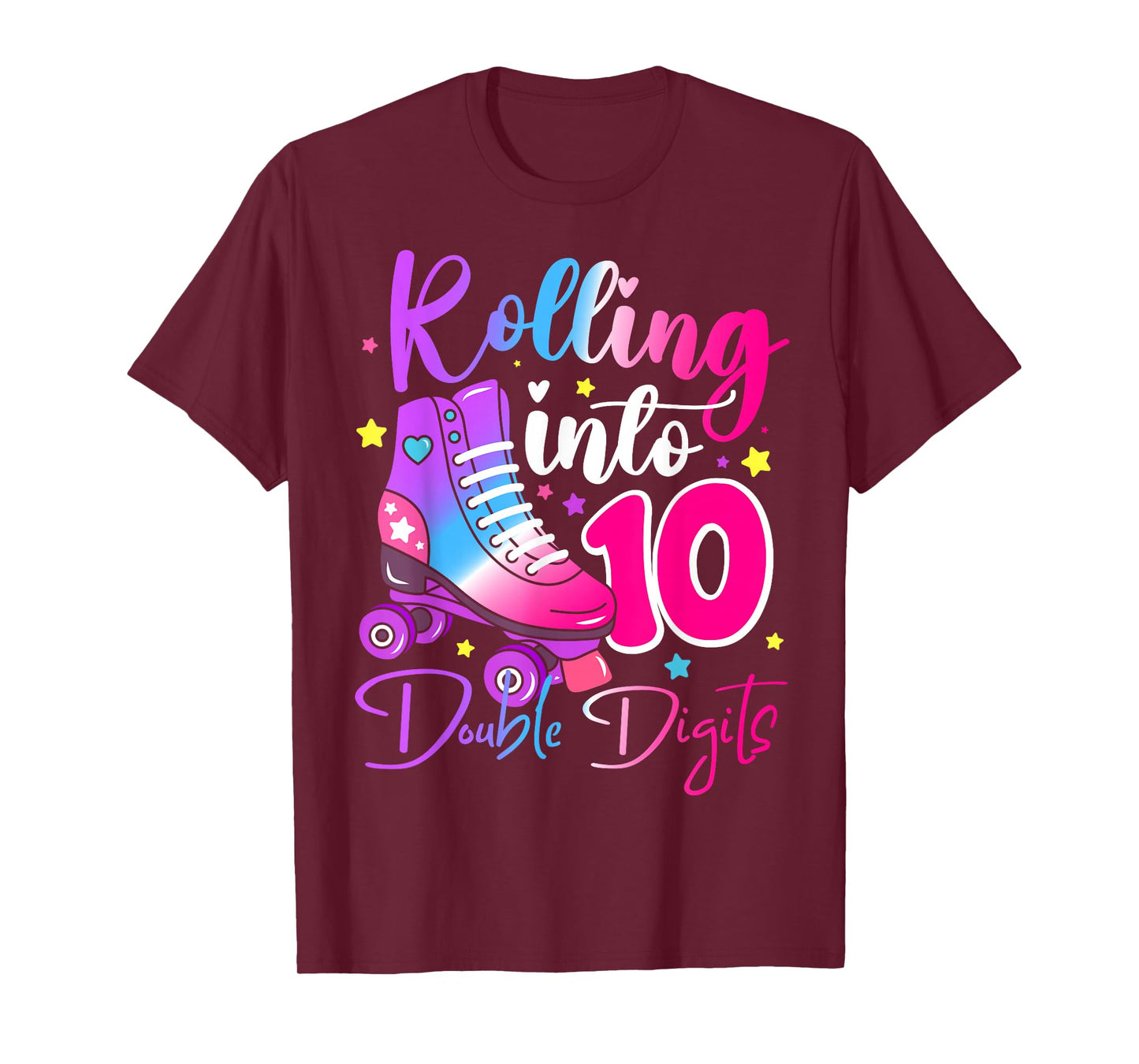 10 Years Old Birthday Girl Rolling Into 10th Double Digits T-Shirt