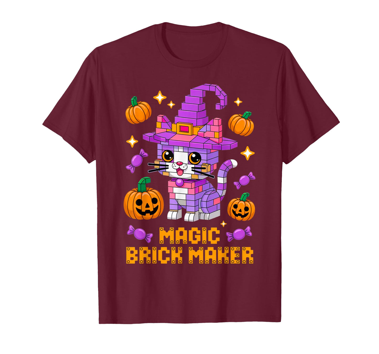 Master Builder Halloween Cat Lover Building Bricks Blocks T-Shirt