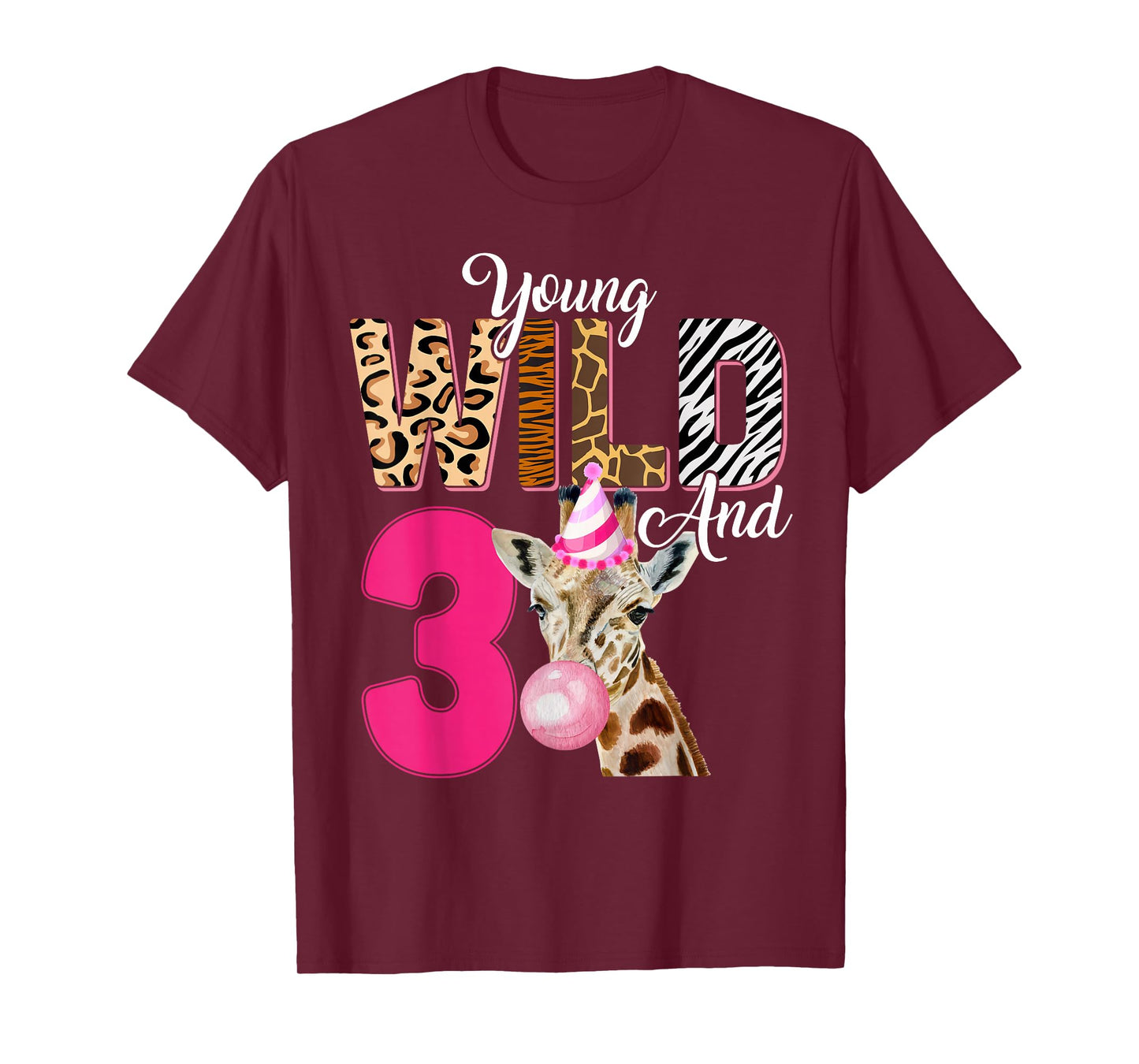 Kids 3rd Birthday Young Wild and Three 3 Year Old Giraffe T-Shirt