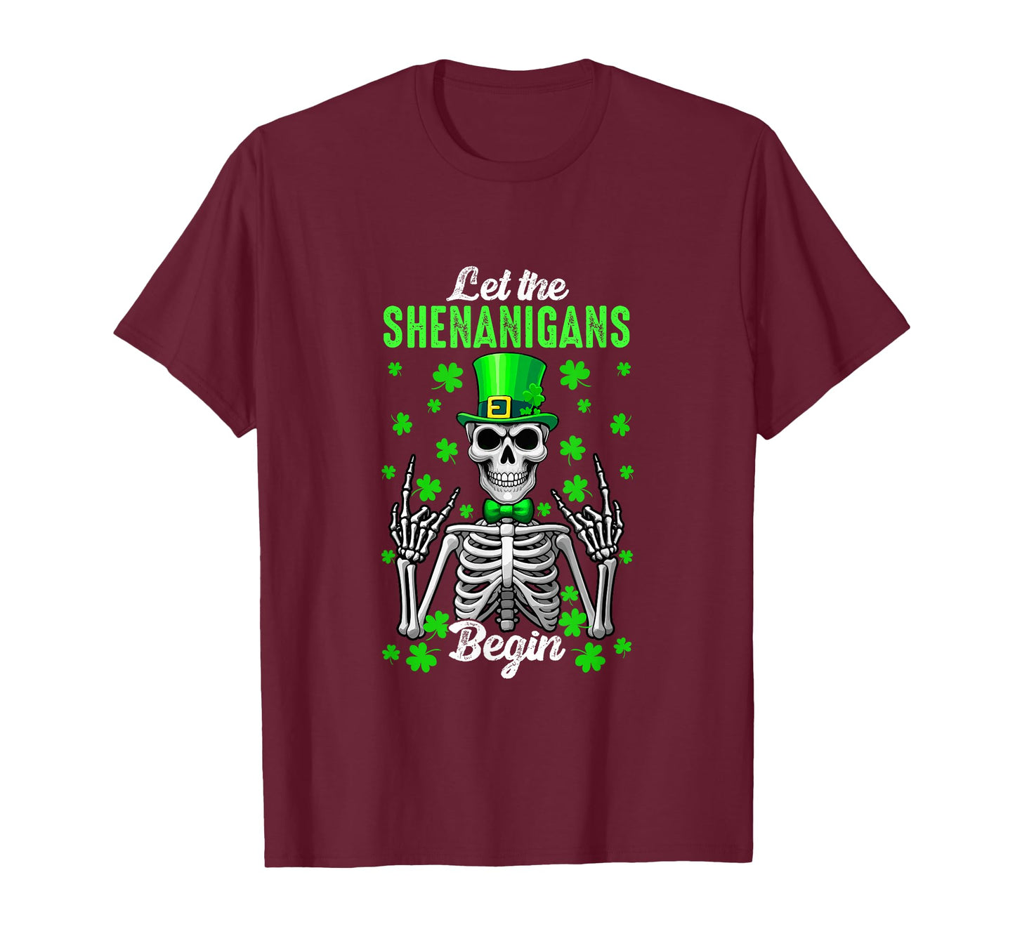 Let Shenanigan Begin Patrick's Day Skeleton Funny Rock Hands T-Shirt
