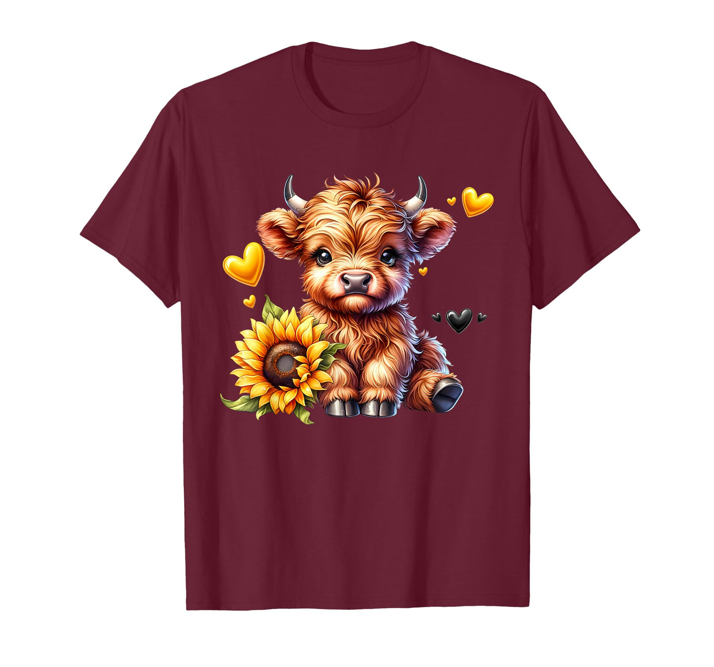 Cute Highland Cow with Sunflower Women Girl T-Shirt