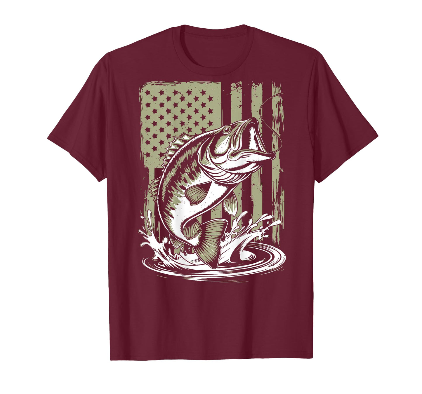 Camo Largemouth Bass Fish American Flag Boy Youth Patriotic T-Shirt