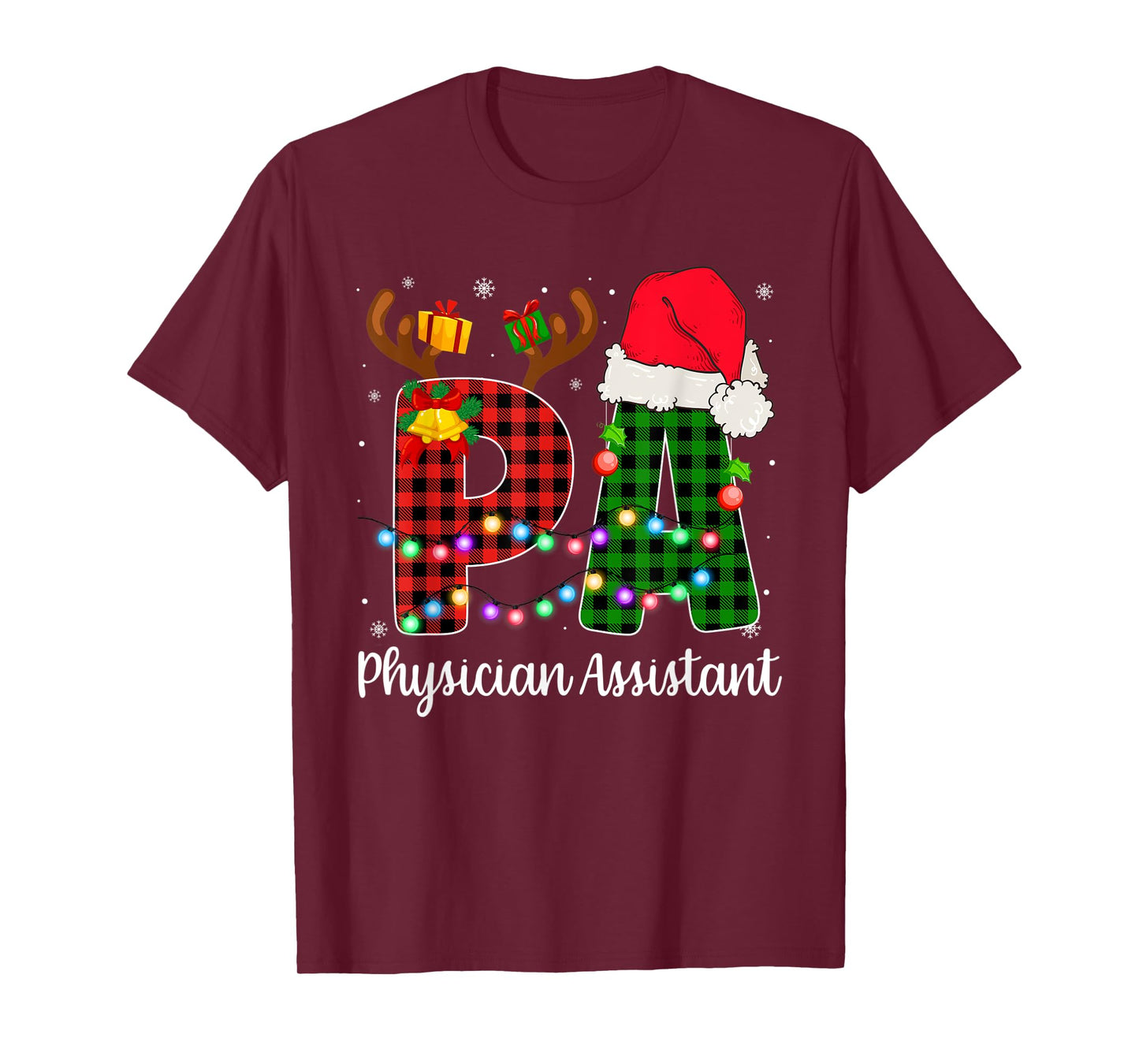 Physician Assistant Christmas Lights Red Plaid PA Nurse CNA T-Shirt